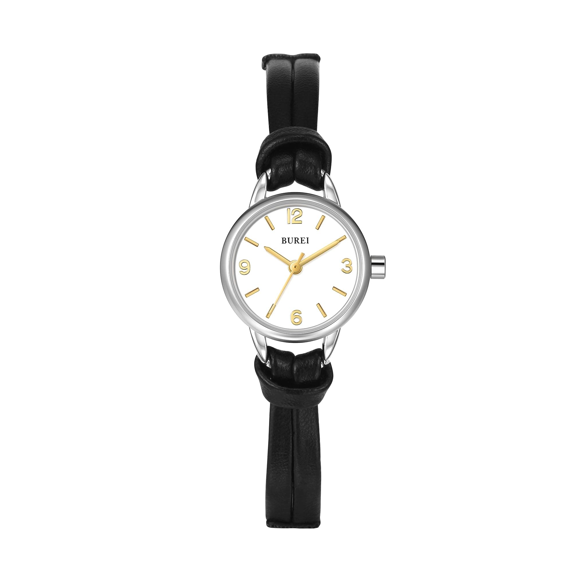 BUREI Mini Uhr Damen Analog Quarz Demenuhr Elegante Armbanduhr Damen mit Lederarmband fur Frauen Schwarz Angebot bei HelloDeals