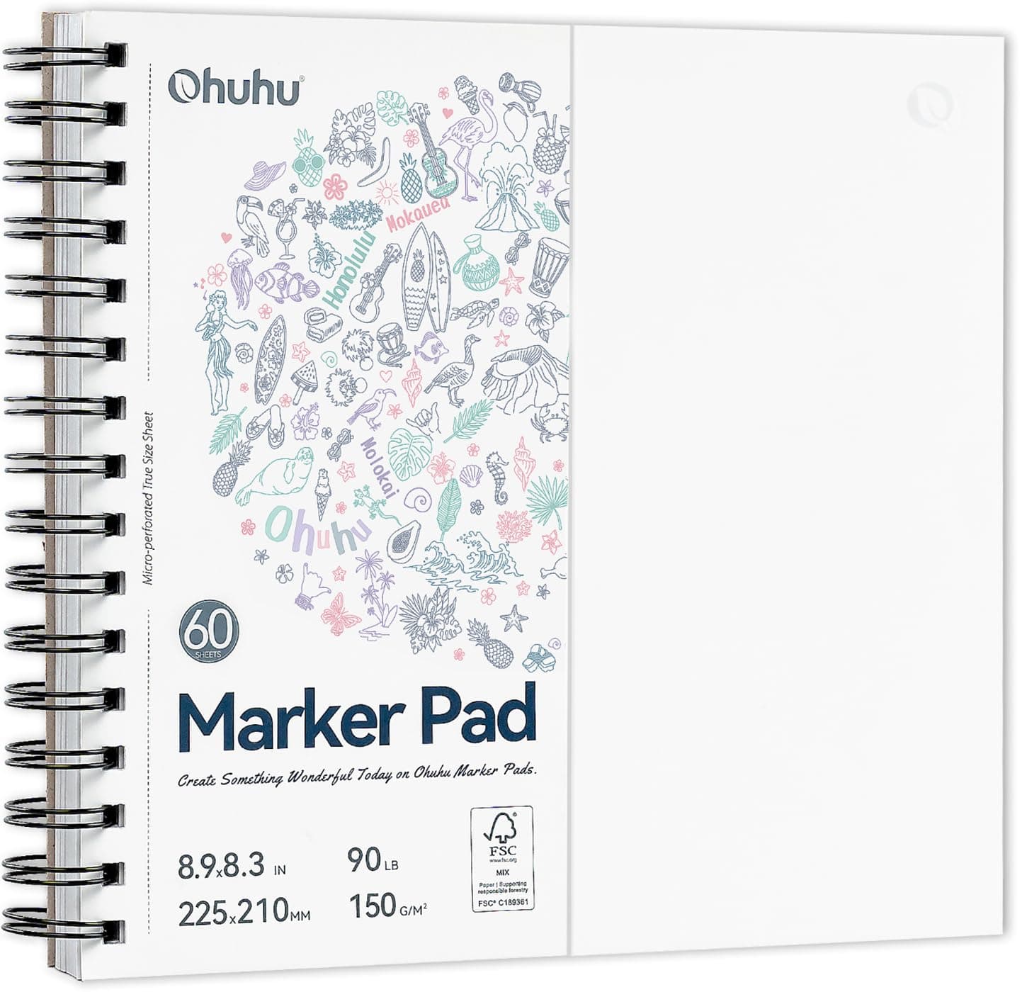 Ohuhu Skizzenbuch Doppelseitig Durchschlagfest - 120 Seiten (60 Blatt) 150 g/m² Papier - Spiralgebundenes, Beidseitig Nutzbar, Spiralbindung für Alkoholmarker & Aquarell, Ideal für Illustration 21 × 21 cm Angebot bei HelloDeals