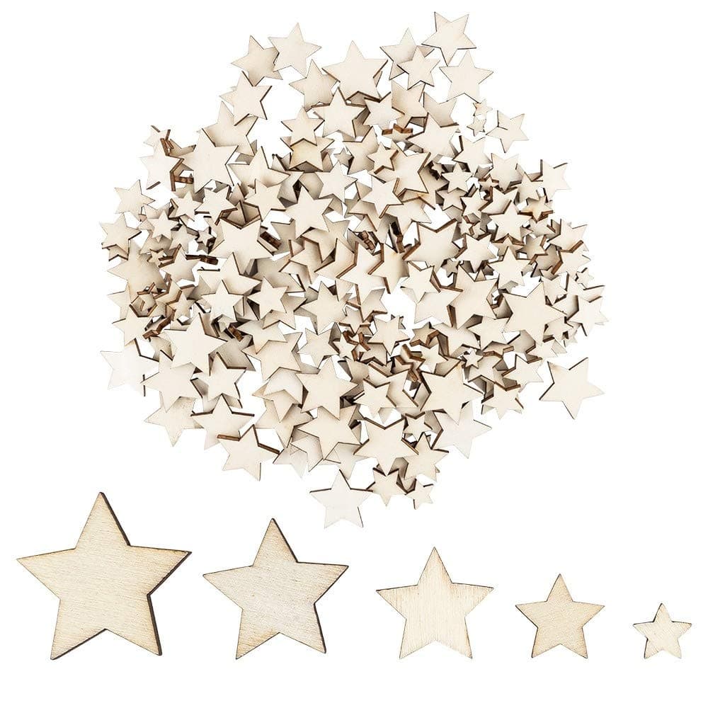 Ideen mit Herz Holzsterne zum Basteln und Dekorieren | 5 verschiedene Größen | Sterne aus Holz | 1 cm bis 3 cm | naturfarben | 250 Stück | Ideal als Weihnachts-Deko, Tischdeko, Streudeko Angebot bei HelloDeals