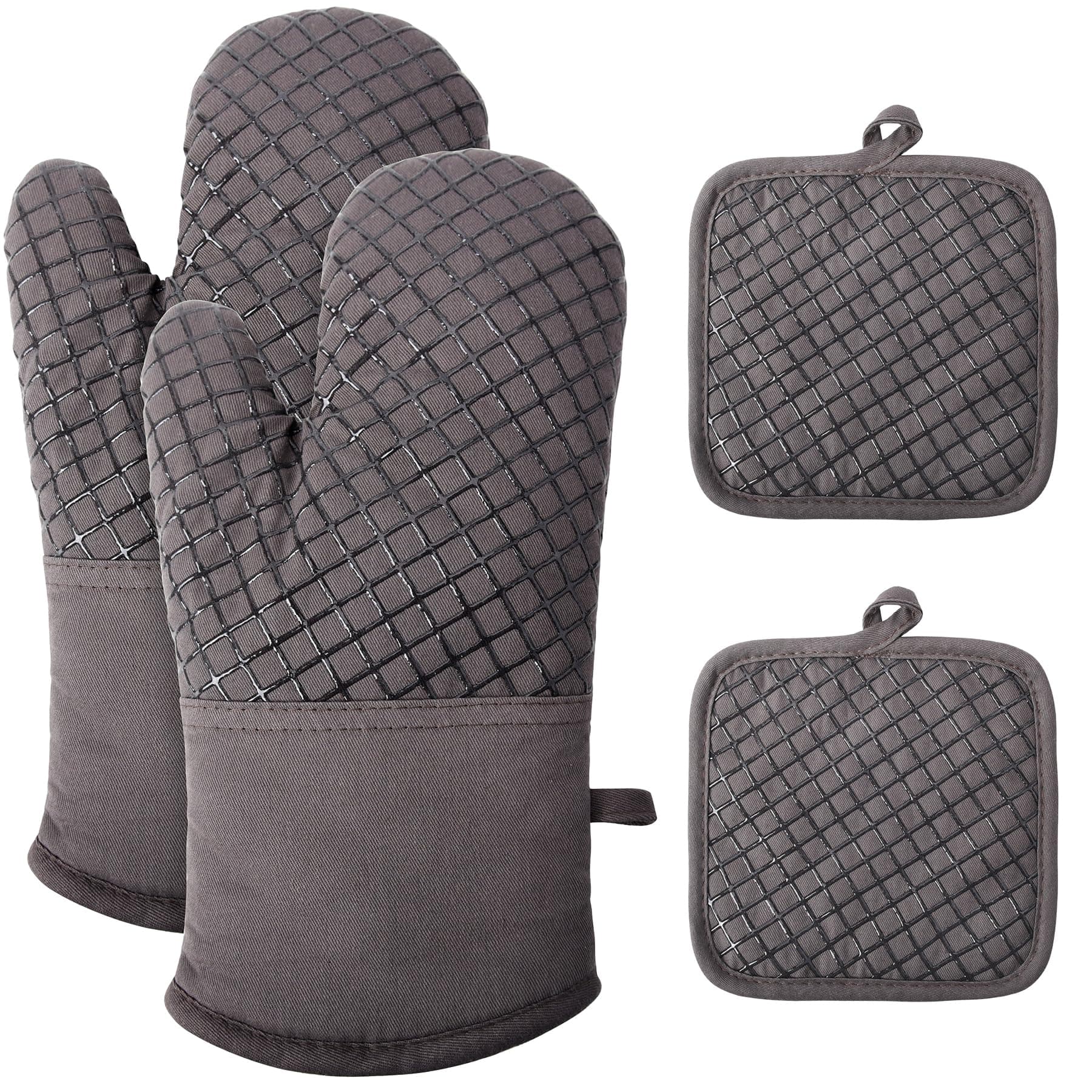 Ofenhandschuhe Topflappen Topfhandschuhe 4er Set – Hitzebeständige und rutschfeste Backhandschuhe, weiche Baumwolle, Lange Flexible Dicke silikon Kochhandschuhe zum Kochen Dunkelgrau Angebot bei HelloDeals