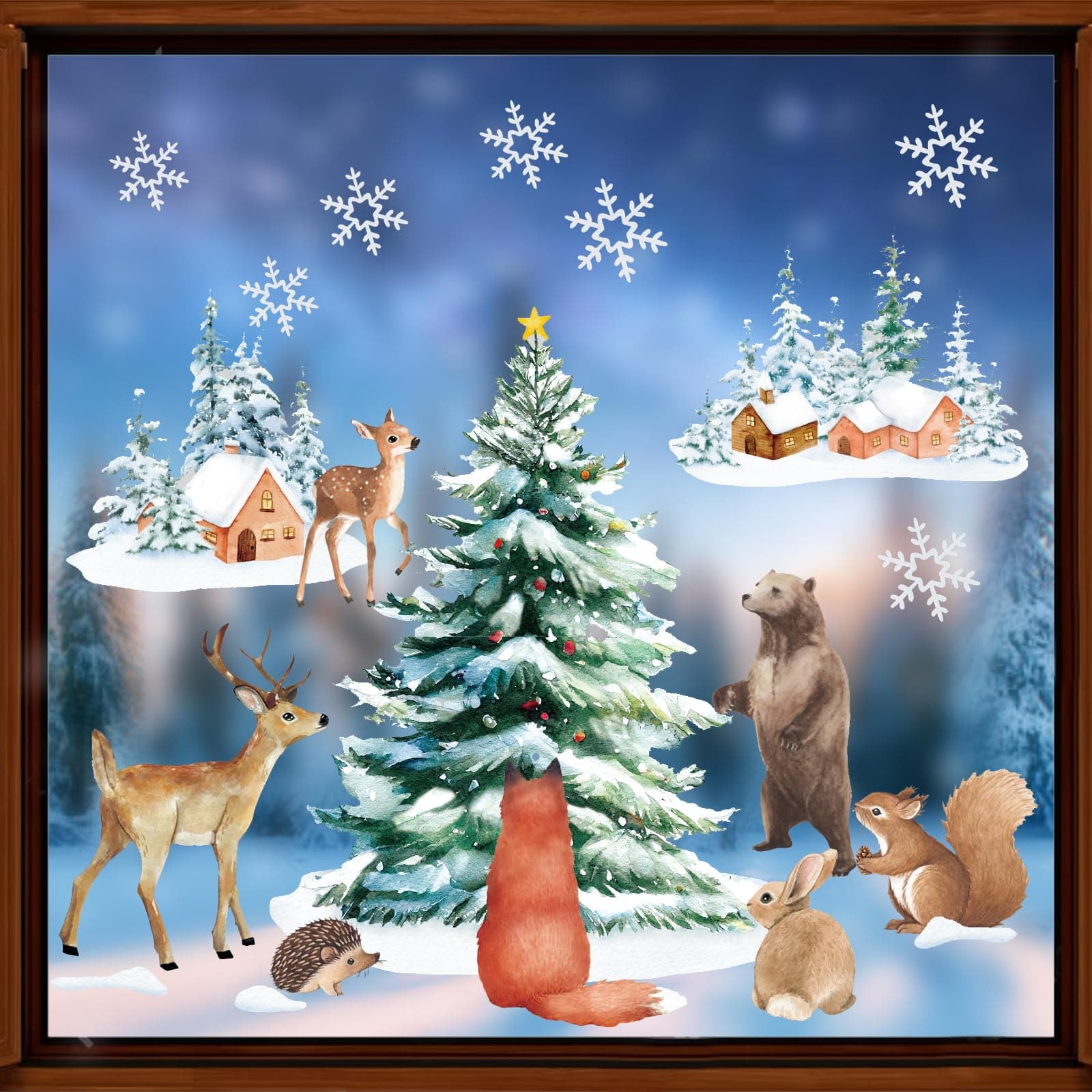 6 Blatt Weihnachten Fensterbilder Doppelseitig Fensterdeko Wiederverwendbar Fenstersticker Selbstklebend Fenster Aufkleber Deko Winter für Glas Kinderzimmer Fensterfolie (6 Blatt Weihnachtswald) Angebot bei HelloDeals