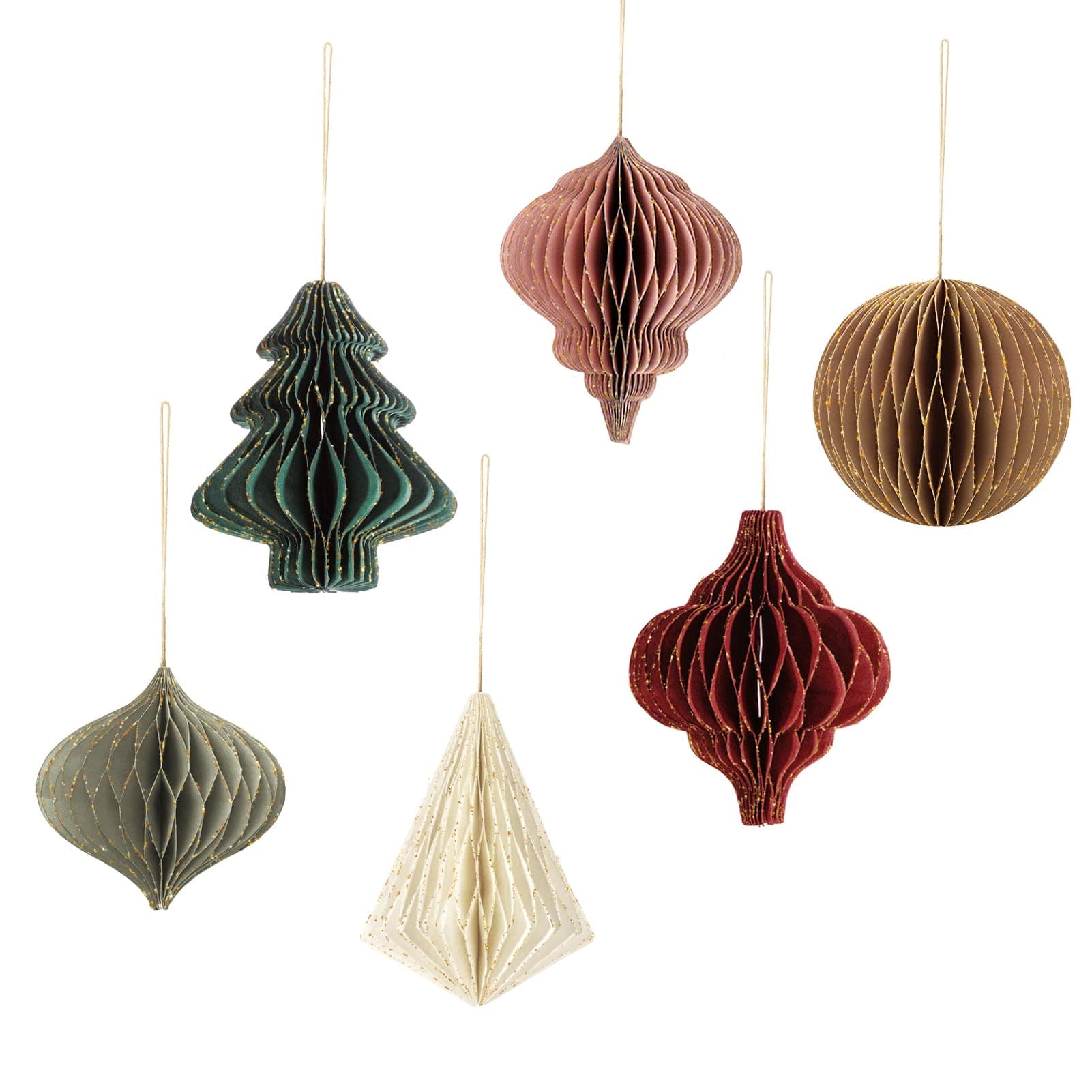 NICROLANDEE Weihnachten Deko 6 STÜCKE 3D Mini Glitter Rand Papier Waben Weihnachten Hängende Ornamente für Weihnachtsfeiern, Christbaumschmuck, Silvesterparty, Urlaub, Heimdekoration Retro Angebot bei HelloDeals
