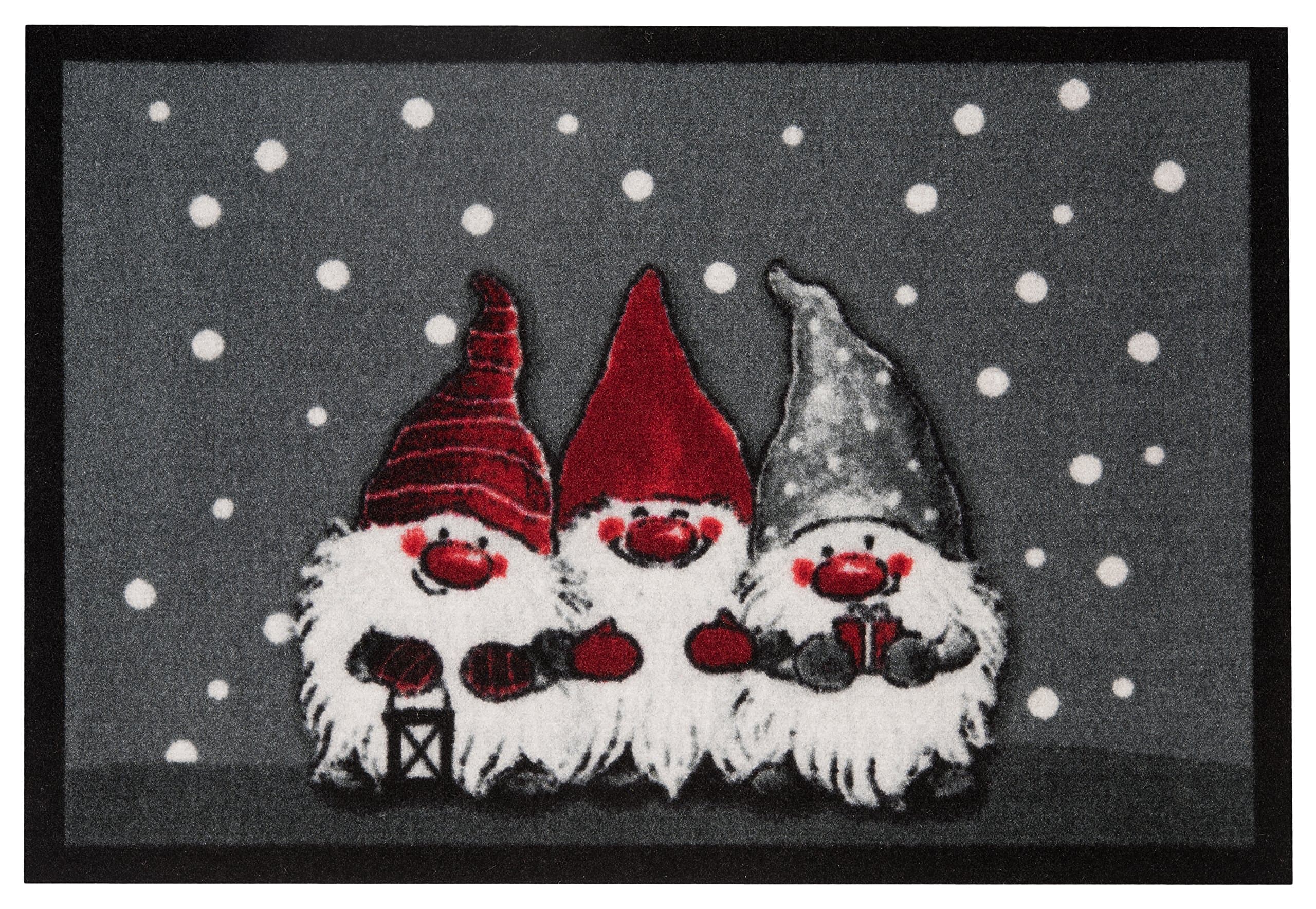 Hanse Home Printy Fußmatte für Innen und Außen 40x60cm - Schmutzfangmatte Türmatte Christmas Dwarfes mit Zwergen-Motiv Waschbar & Wetterfest, rutschfest für Eingangsbereich & Außenbereich – Grau Angebot bei HelloDeals