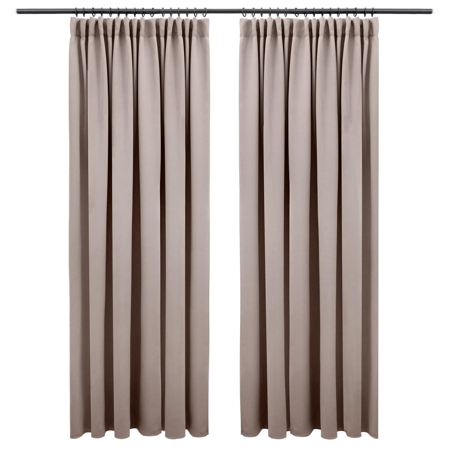 Blumtal Verdunklungsvorhänge Kräuselband 295x140 cm im 2er Set - Oeko-TEX zertifizierte Vorhänge Blickdicht - Verdunklungsvorhang - waschbare Vorhänge mit Kräuselband für Schiene in Taupe H295 x B140 cm (2er Pack) Taupe Angebot bei HelloDeals