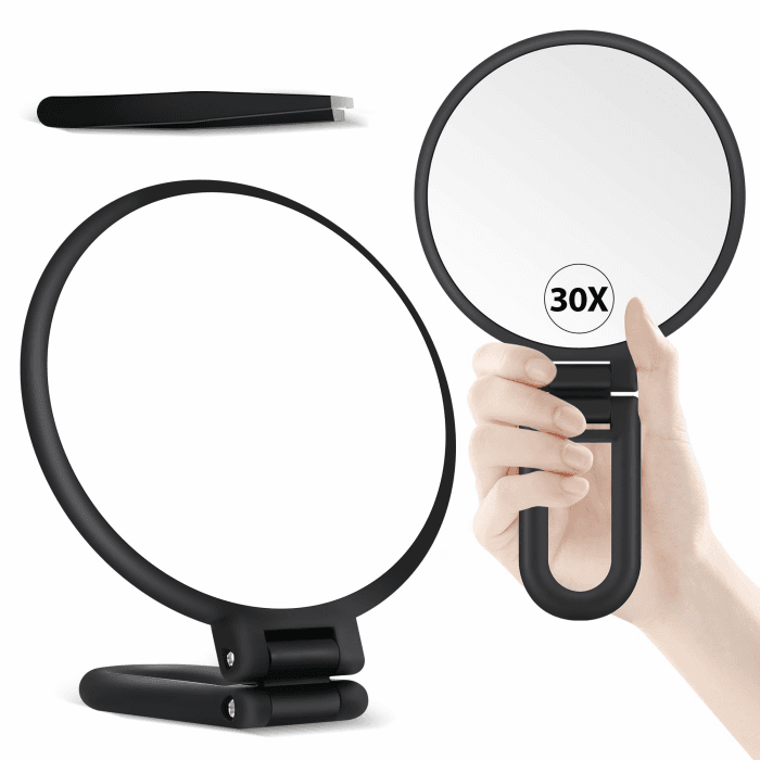 MIYADIVA 30X Vergrößerungsspiegel mit Griff – Doppelseitiger Makeup-Spiegel (1X/30X), faltbar & tragbar für präzises Make-up unterwegs – Matt Schwarz Angebot bei HelloDeals