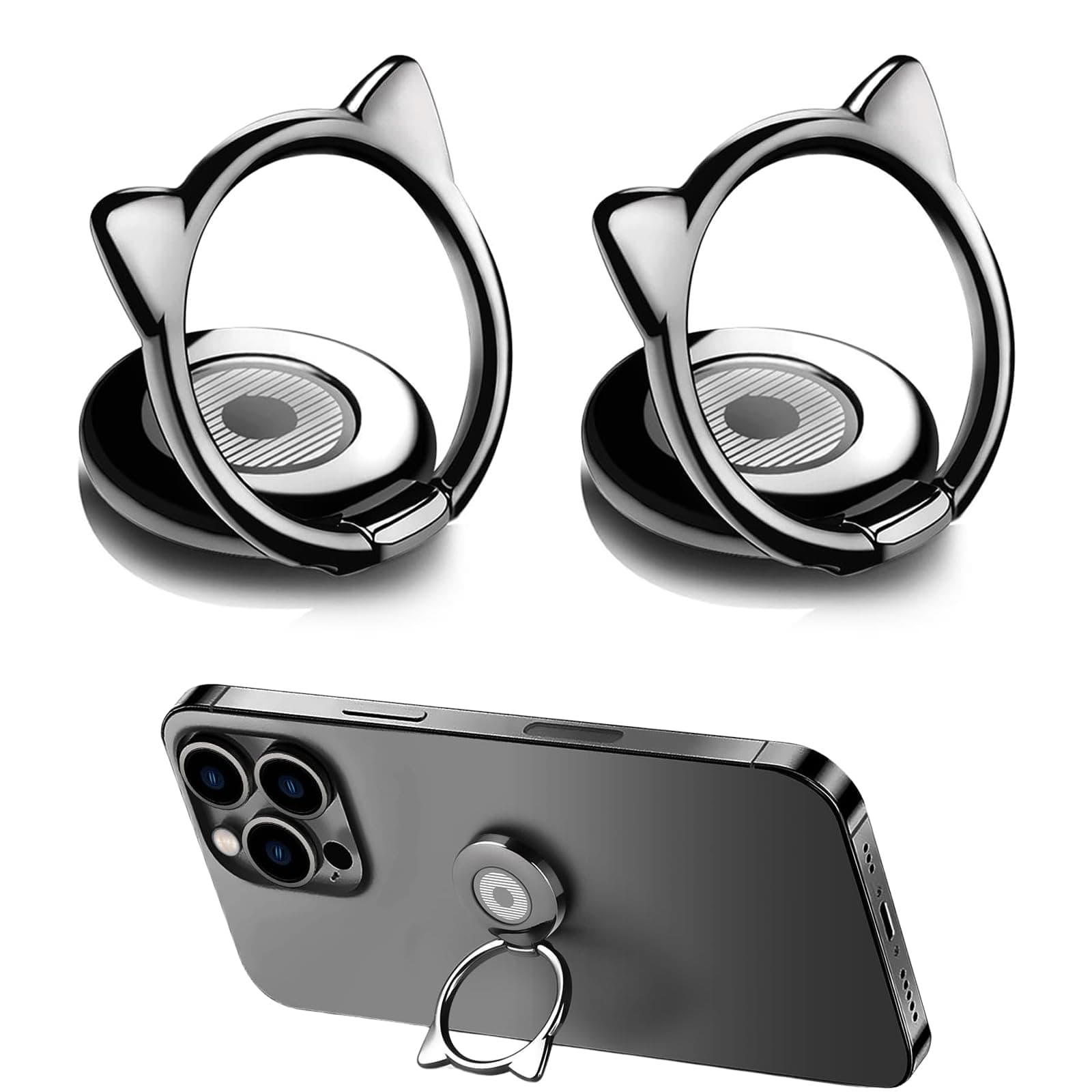 2 Stück Handyringhalterung Finger Katzendesign, 360 Grad Drehung Handygriff Fingerhalter Universal Ringhalter für Handy Phone Ring Holder Katzenohrmuster Angebot bei HelloDeals