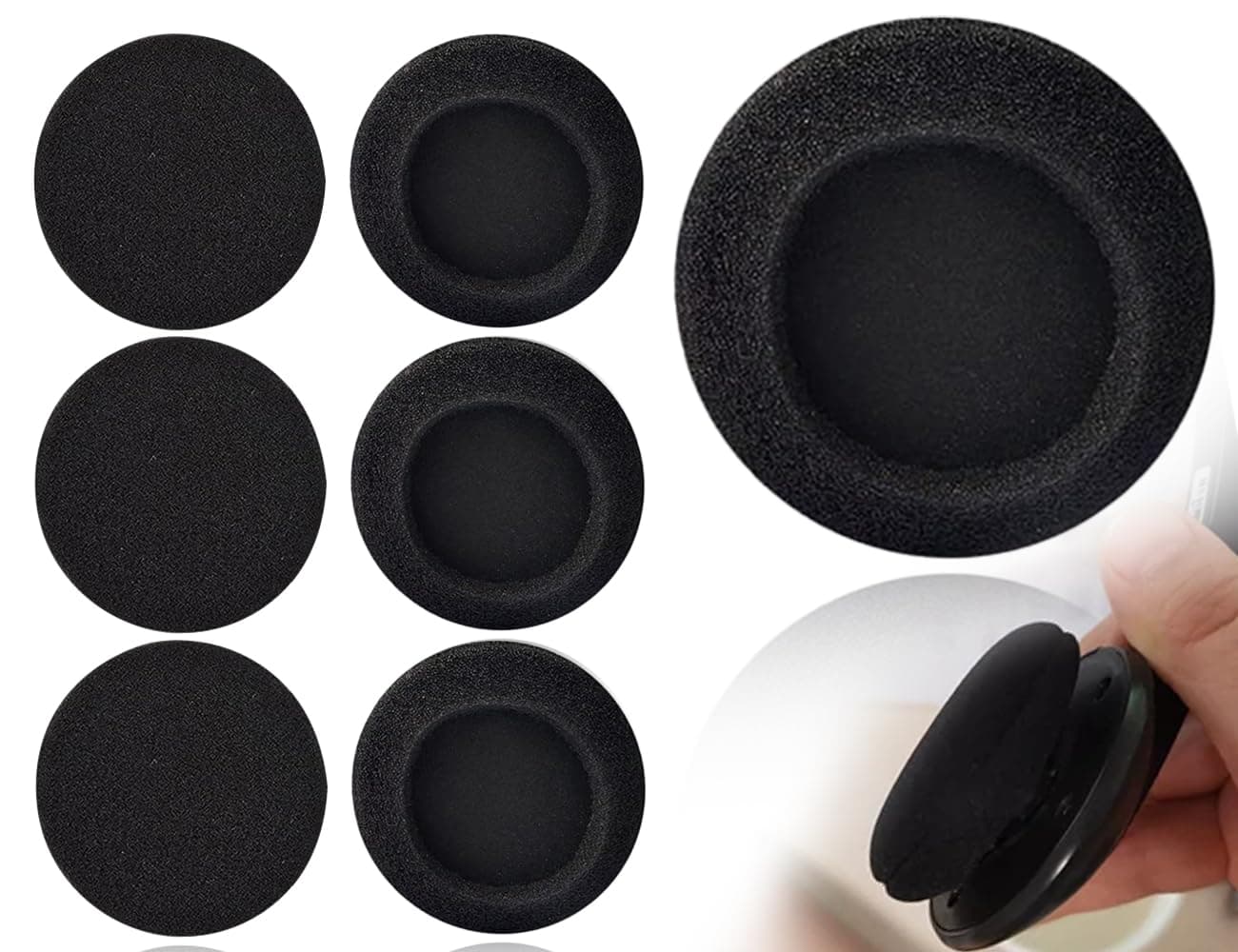 6 Stück kopfhörer ohrpolster, Schaumstoff Polster, Ersatz Ohrpolster Schaum Ohrkissen, 55mm Black Ersatz Earpads Audio Kopfhorer Angebot bei HelloDeals