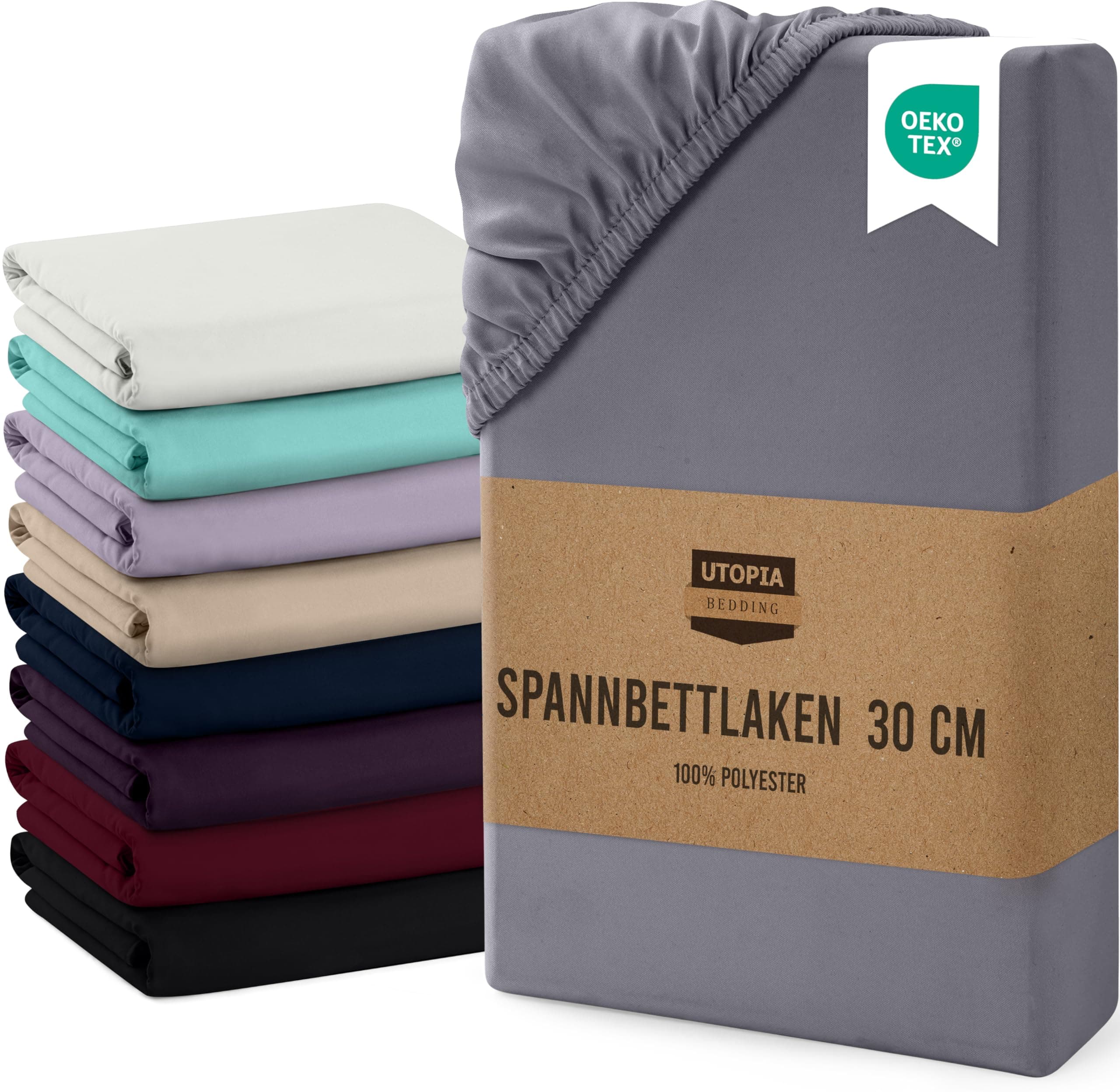 Utopia Bedding - Spannbettlaken 180x200cm Bis 30 cm - Grau - Oeko-Tex Zertifiziertes - Gebürstete Mikrofaser Spannbetttuch Grau 180 x 200 x 30 cm Angebot bei HelloDeals