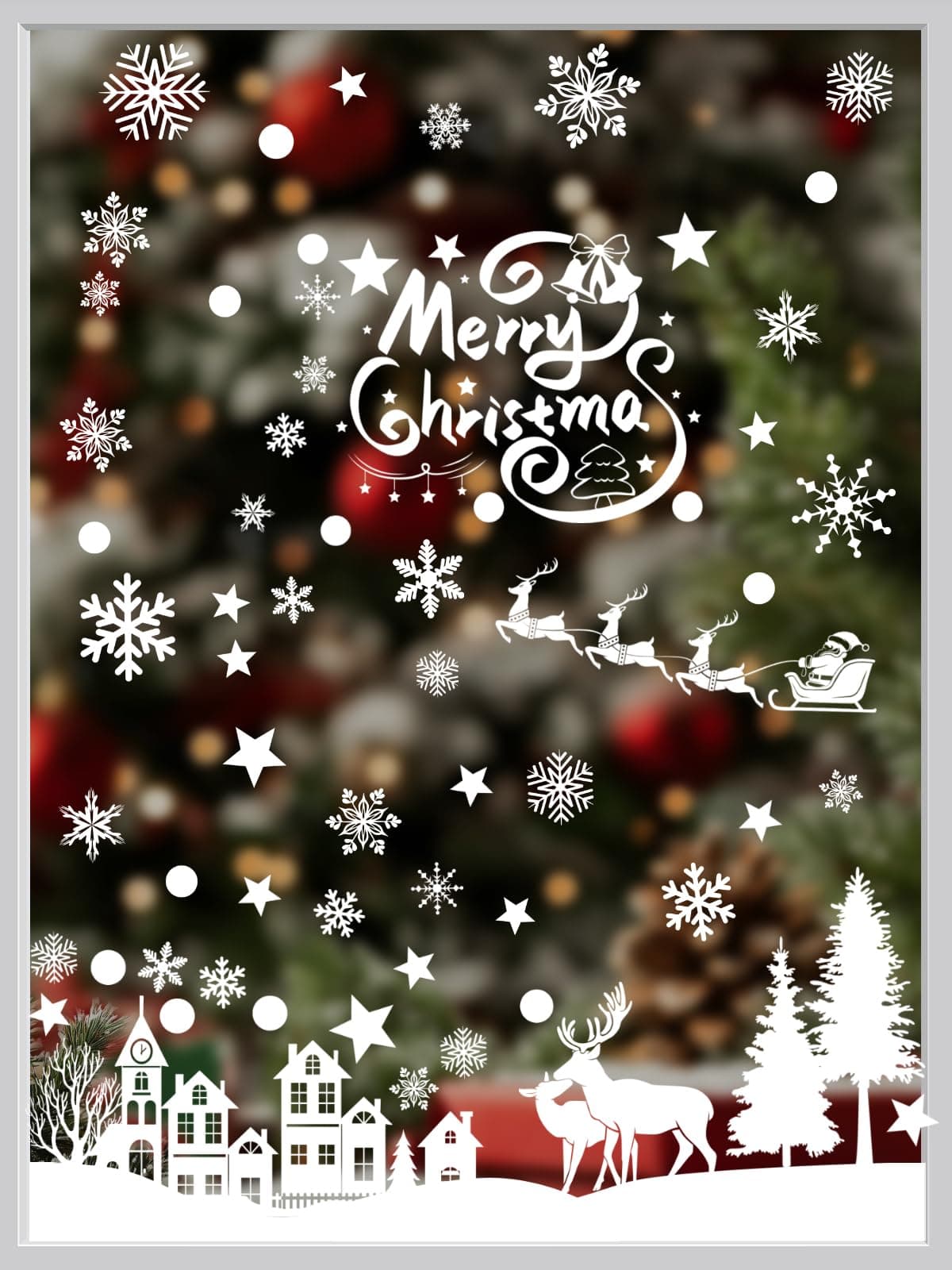 216 Weihnachtsdekoration Fenster statische Aufkleber, Weihnachtsfensteraufkleber mit Schneeflocken und Rentieren, wiederverwendbare PVC-Fensteraufkleber für Winter Weihnachtsfensterdekoration Angebot bei HelloDeals
