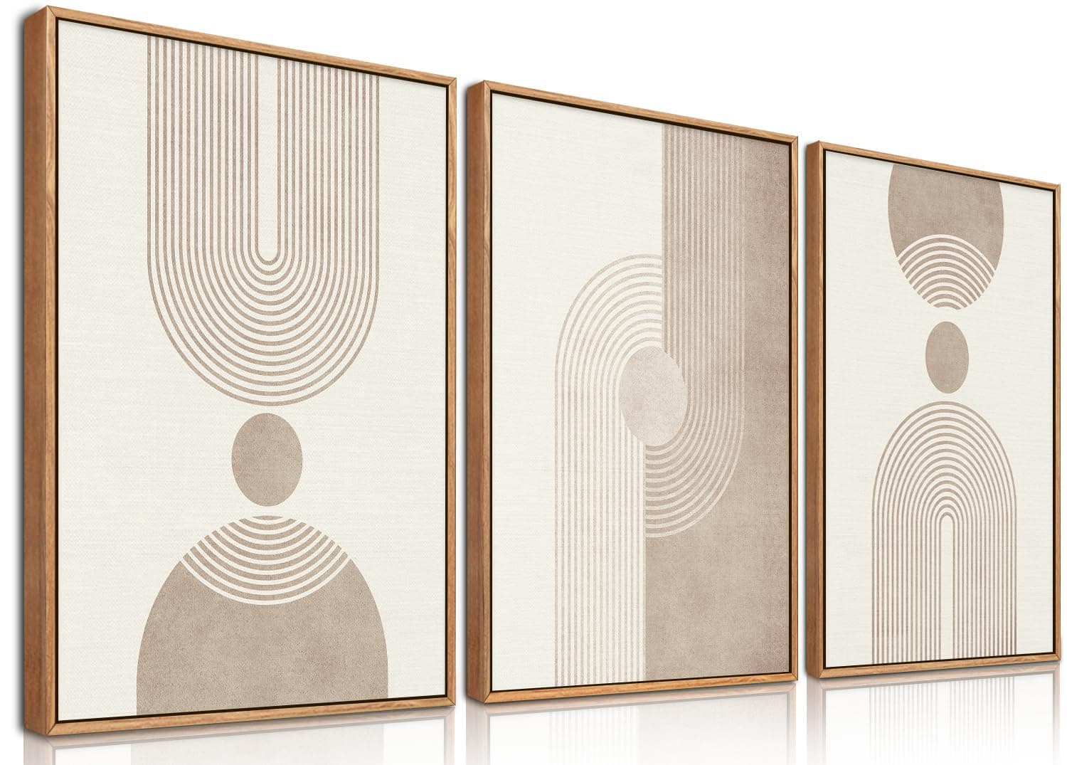 BINCUE Boho Abstrakte Wandkunst,beige braun neutrale Leinwand Wandbilder Rahmen,Moderne Wohnzimmer Wanddekoration,Geometrische Abstrakte Bilder,Moderne Boho Wanddeko Schlafzimmer Büro 30x40cm*3 Farbe F Angebot bei HelloDeals