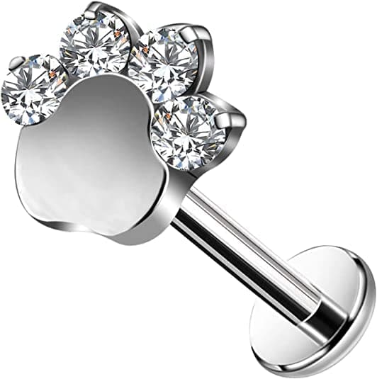 CM Crareesi Mania Hundepfote Piercing Ohr Helix Piercings Silber 16G Ohrpiercing G23 Titan Tragus Lippe Knorpel Conch Flache Rückseite Piercing Stecker Innengewinde Forward Helix Ohrringe für Frauen Angebot bei HelloDeals