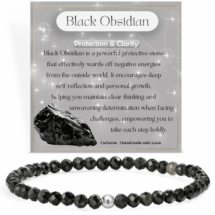 Farfume Edelstein Perlen Armband für Frauen, 4mm Kristall Silber 925 Naturstein Schmuck Elastisch Armbänder Damen, Chakra Spirituelle Charms Armbänder Geschenke Schwarzer Obsidian(Schutz & Klarheit) M(18.5-19 cm) Angebot bei HelloDeals