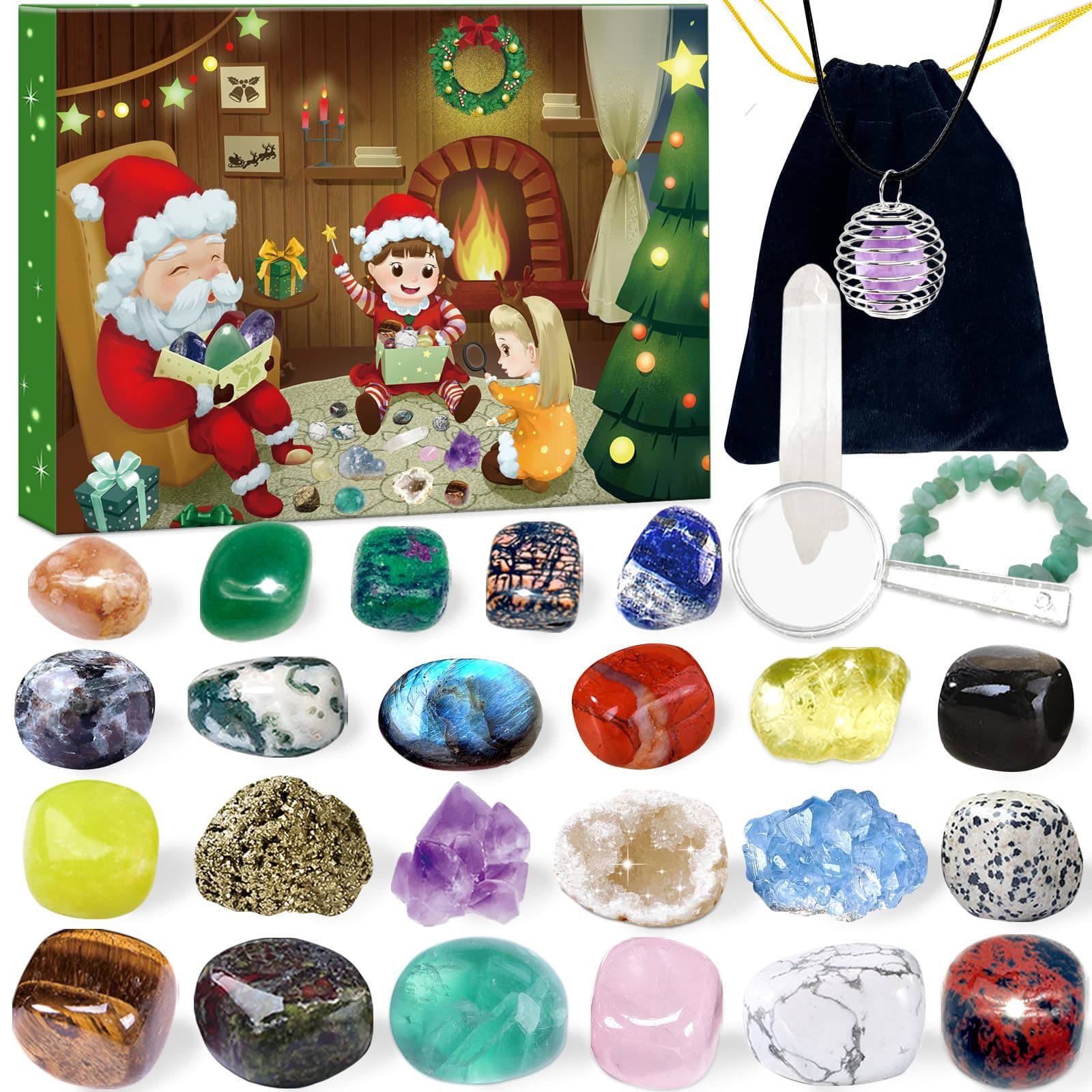 Edelstein Adventskalender, Weihnachts Countdown Kalender 2025, 24 Stück Natürliche Kristalle, Edelsteine und Mineralien zum Sammeln und Lernen, Weihnacht Geschenk für Kinder-Deutsche Ausgabe Angebot bei HelloDeals