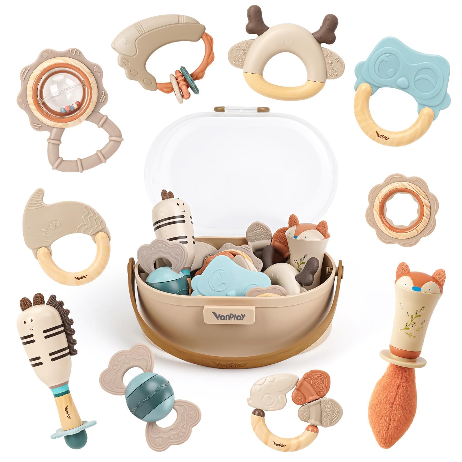 Baby Rassel 0-6 Monate Beißring Sensorik Montessori Spielzeug Zahnungshilfe Baby Spielzeug 6 Monate(10Pcs) Angebot bei HelloDeals