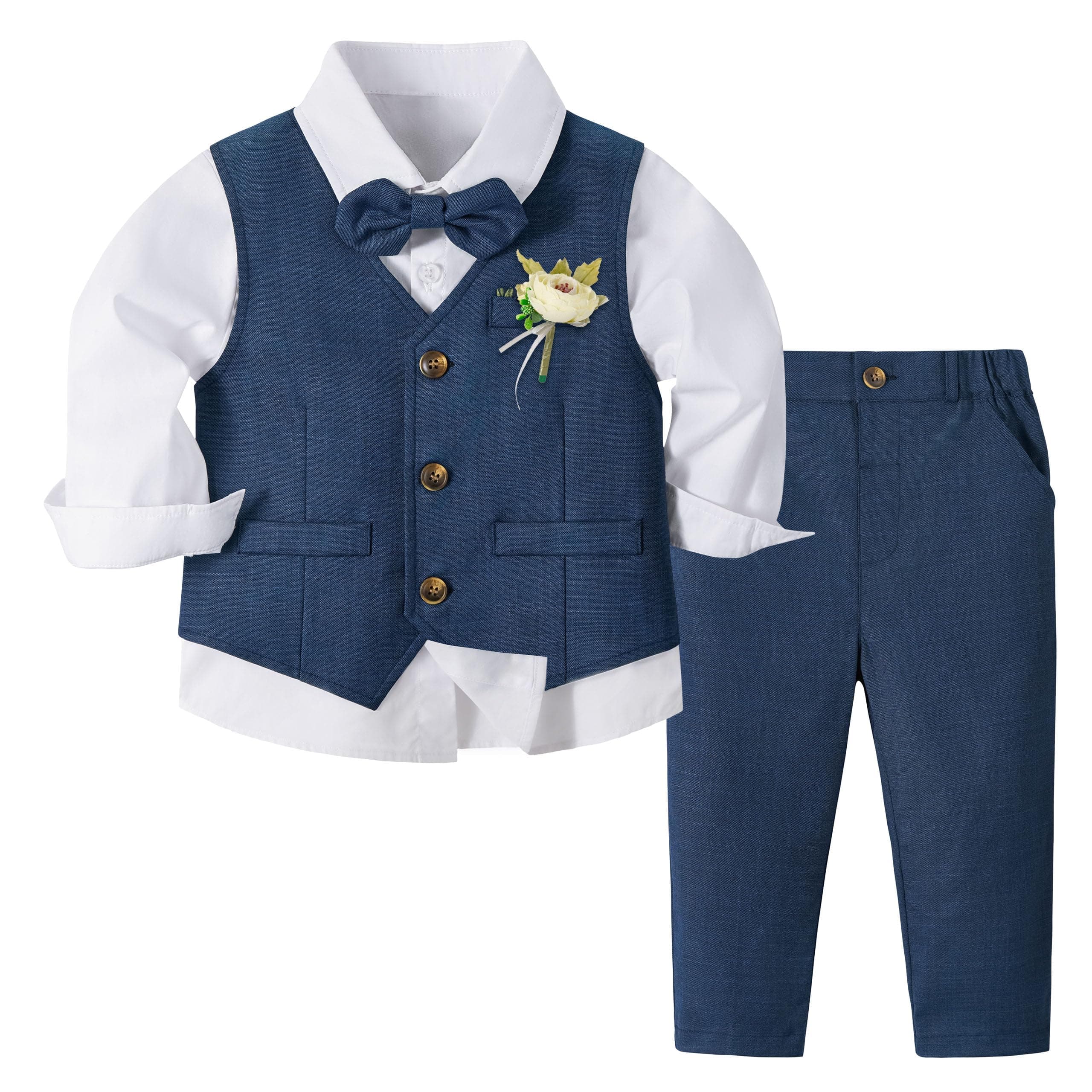Volunboy Baby Jungen Anzug, Kinder Anzugweste Festliche Hochzeit Kleidung Bekleidung Set 4tlg 12-18 Monate Marine Blau Angebot bei HelloDeals