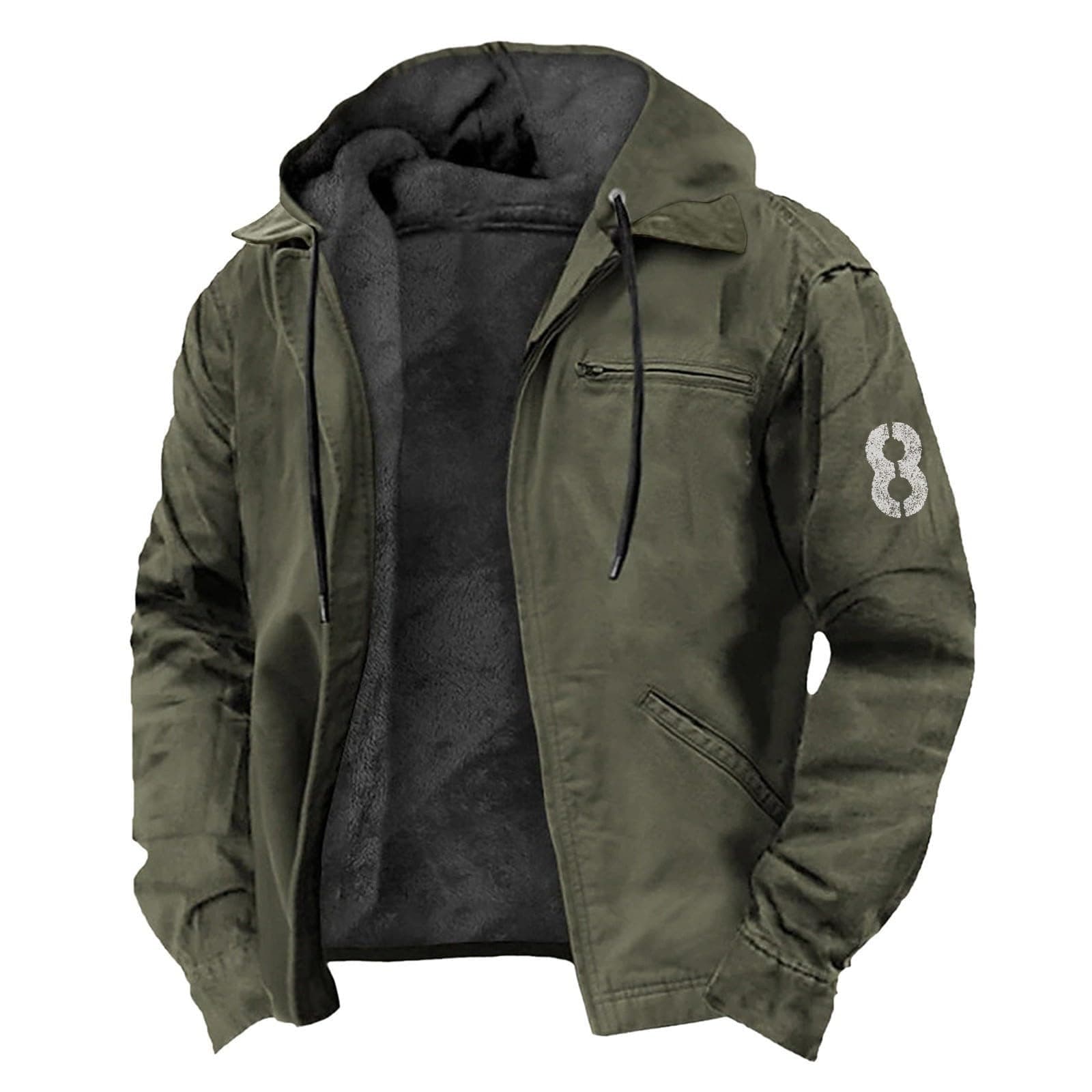 Generisch Warme Winterjacke Herren Große Größen Fleecejacke mit Kapuze und Reißverschluss Thermo Jacke Pilotenjacke Winddichte Übergangsjacke Fliegerjacke Dicke Kapuzenjacke Lässige Outdoor XXS-8XL 01 Militärgrün XL Angebot bei HelloDeals