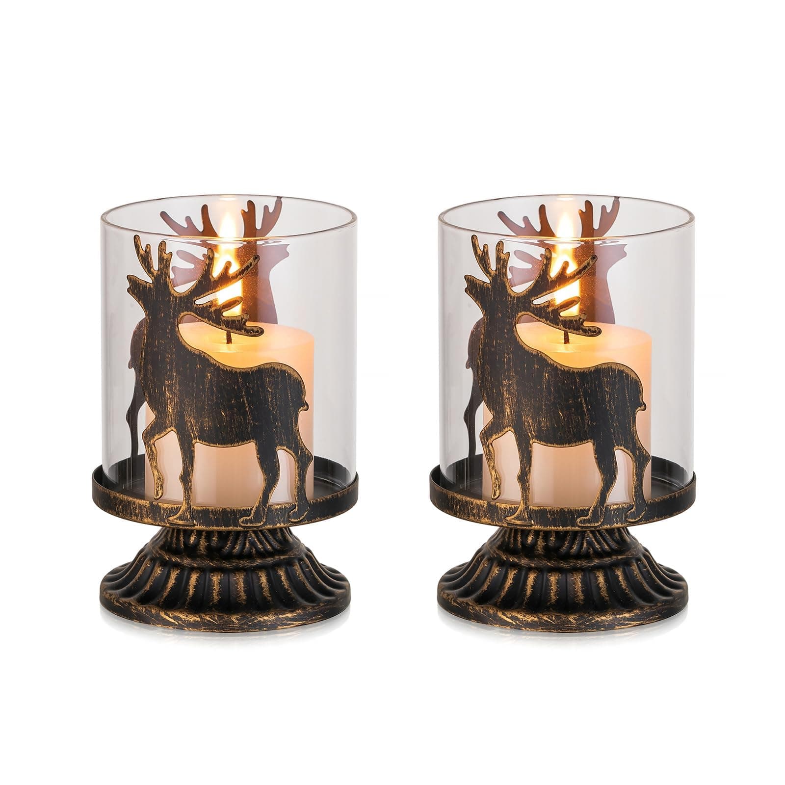 Romadedi Hirsch Windlicht Weihnachten Schwarz: 2er Set Rentier Kerzenhalter Kerzenständer Windlichter Kerzenleuchter für Weihnachtsdeko Tischdeko Fenster Geschenke Vintage Wohnzimmer 2 Schwarz Angebot bei HelloDeals