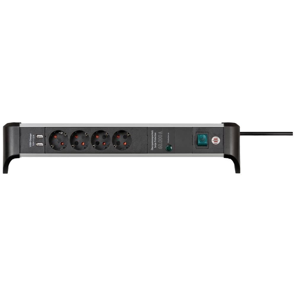 Brennenstuhl Alu-Office-Line Steckdosenleiste 4-Fach mit USB und Überspannungsschutz (Mehrfachsteckdose mit Schalter, 1,8m Kabel, 2-Fach USB 3,10A, Made in Germany) Angebot bei HelloDeals