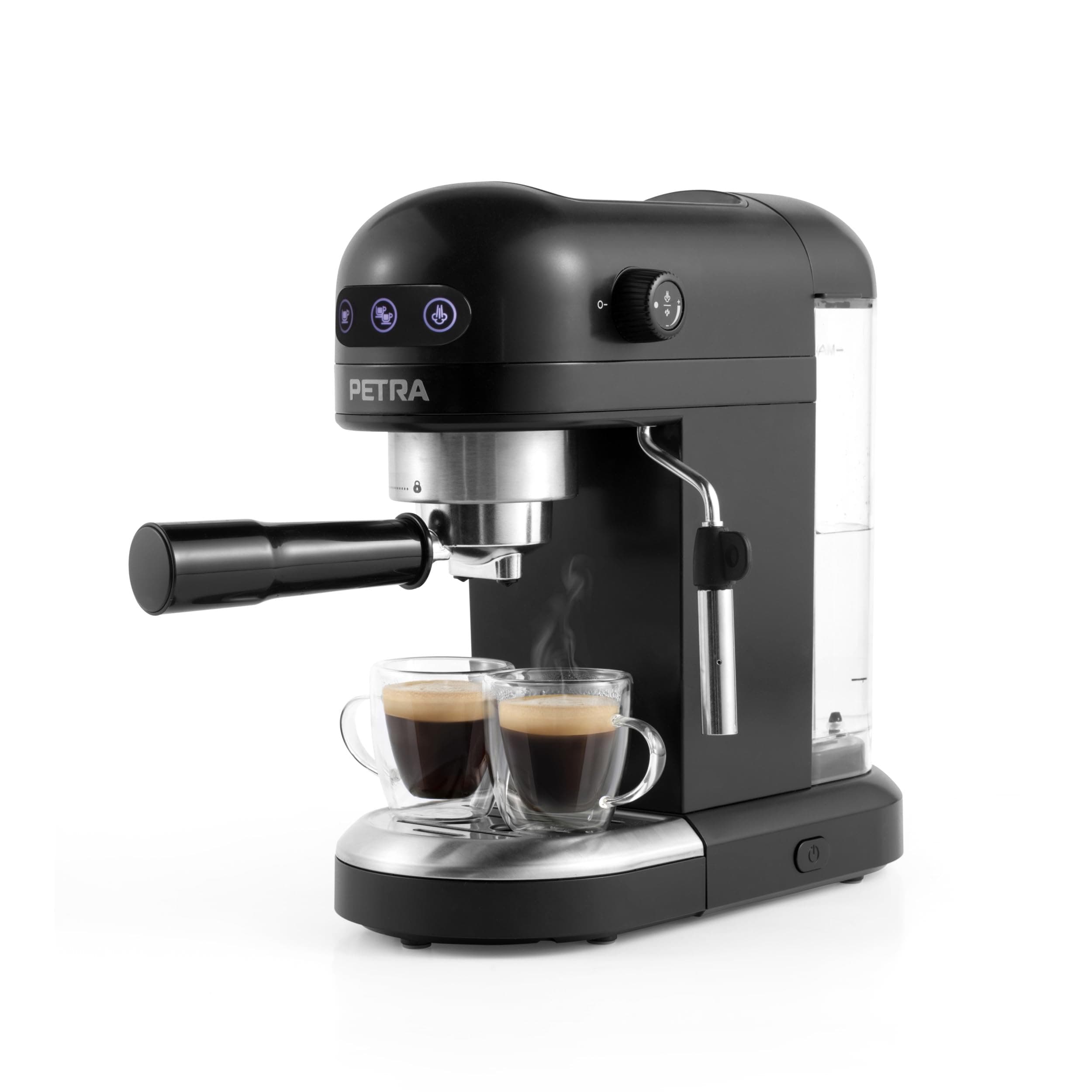 Petra Kaffeemaschine Barista, Espressomaschine mit Milchaufschäumer 1,4L, Kleine Kaffeemaschine mit 15 Bar, Siebträger Kaffeeautomat für Espresso & Cappuccino, 1465W, Schwarz Angebot bei HelloDeals