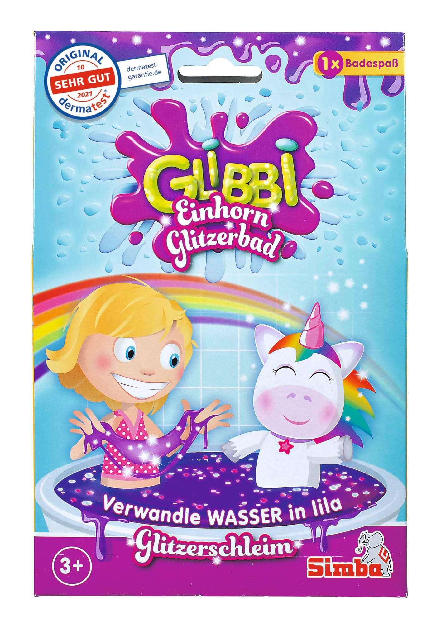 Simba Glibbi Einhorn Glitzerbad Lila – Glibber Badewannenspielzeug, ungiftig und hautfreundlich, Glibberspaß für Badewanne mit Glitzereffekt, Badespaß, Schleimpulver für Kinder ab 3 Jahren Mehrfarbig 150 g (1er Pack) Angebot bei HelloDeals