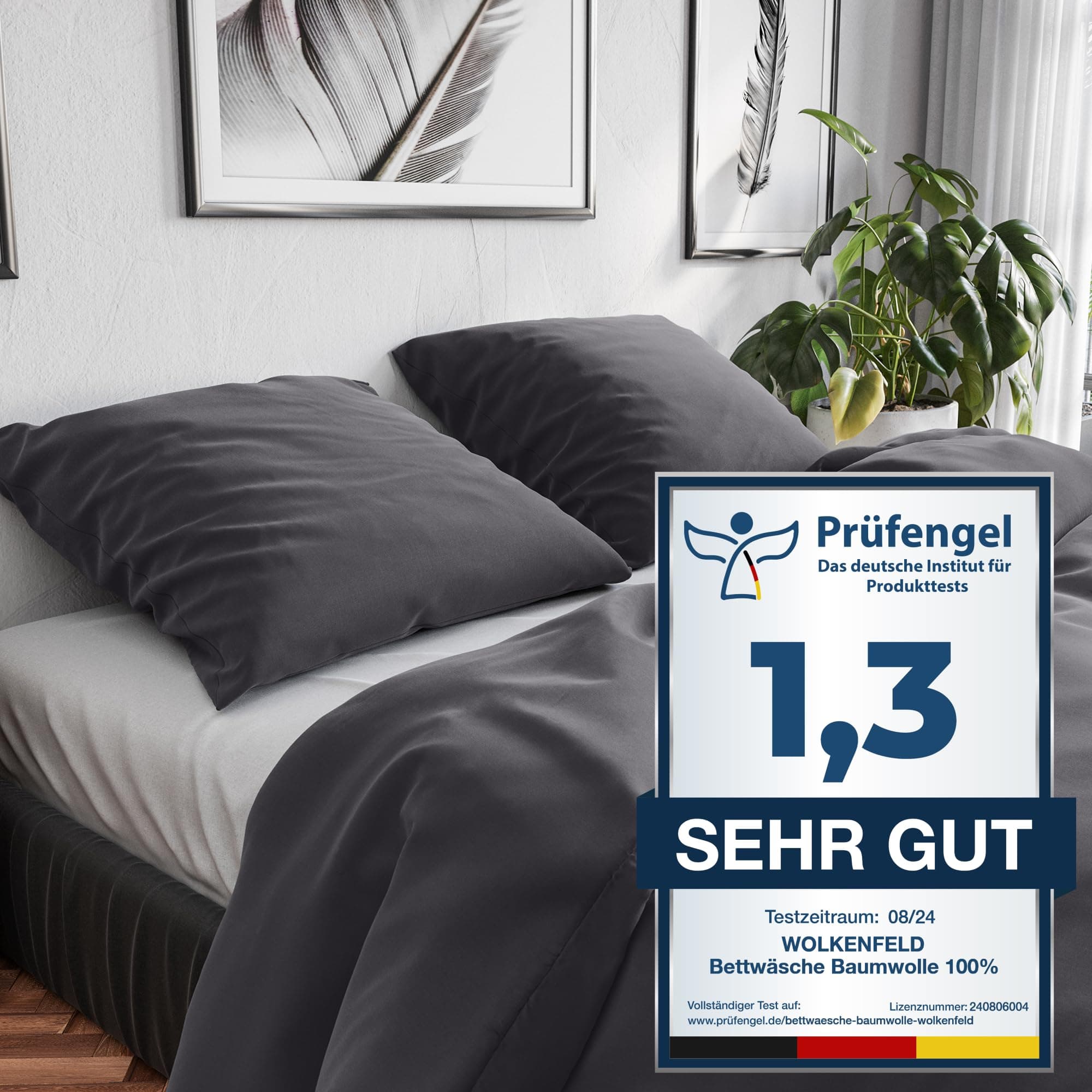 Wolkenfeld Bettwäsche 155x220 Baumwolle – Set mit Kissenbezug 80x80 – Atmungsaktiv, Hautfreundlich & Pflegeleicht – Ganzjahres-Bettwäsche mit Reißverschluss, Oeko-TEX – Grau Anthrazit Anthrazit 155 x 220 cm Angebot bei HelloDeals