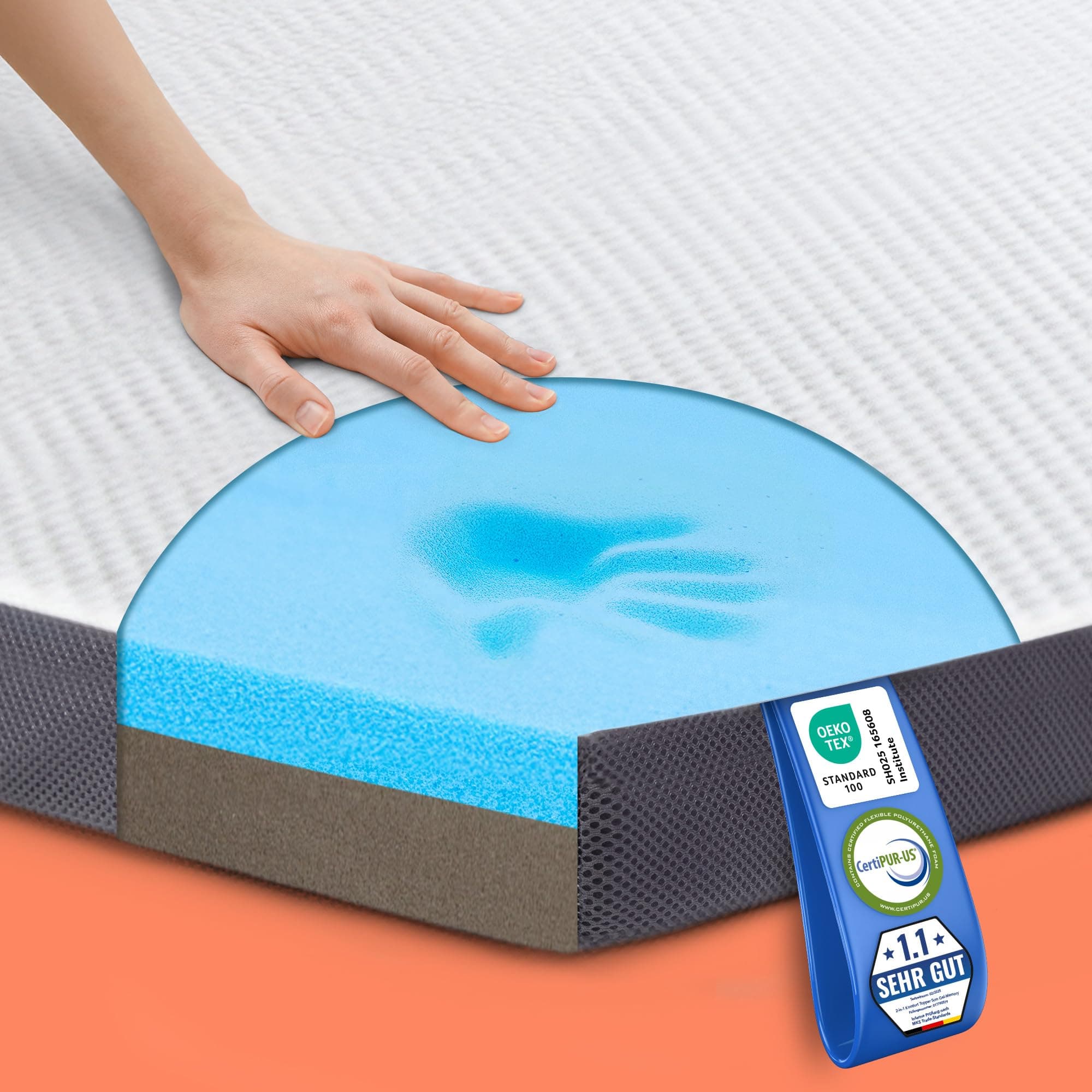 MKS 2-in-1 Gel Topper – Gelschaum Topper 180x200cm mit H3 & H4, 5-Schichten-Komfort, Druckentlastung & Mesh-Seiten – Wende-Matratzentopper für Seiten-, Rücken- & Bauchschläfer 180x200 cm Angebot bei HelloDeals