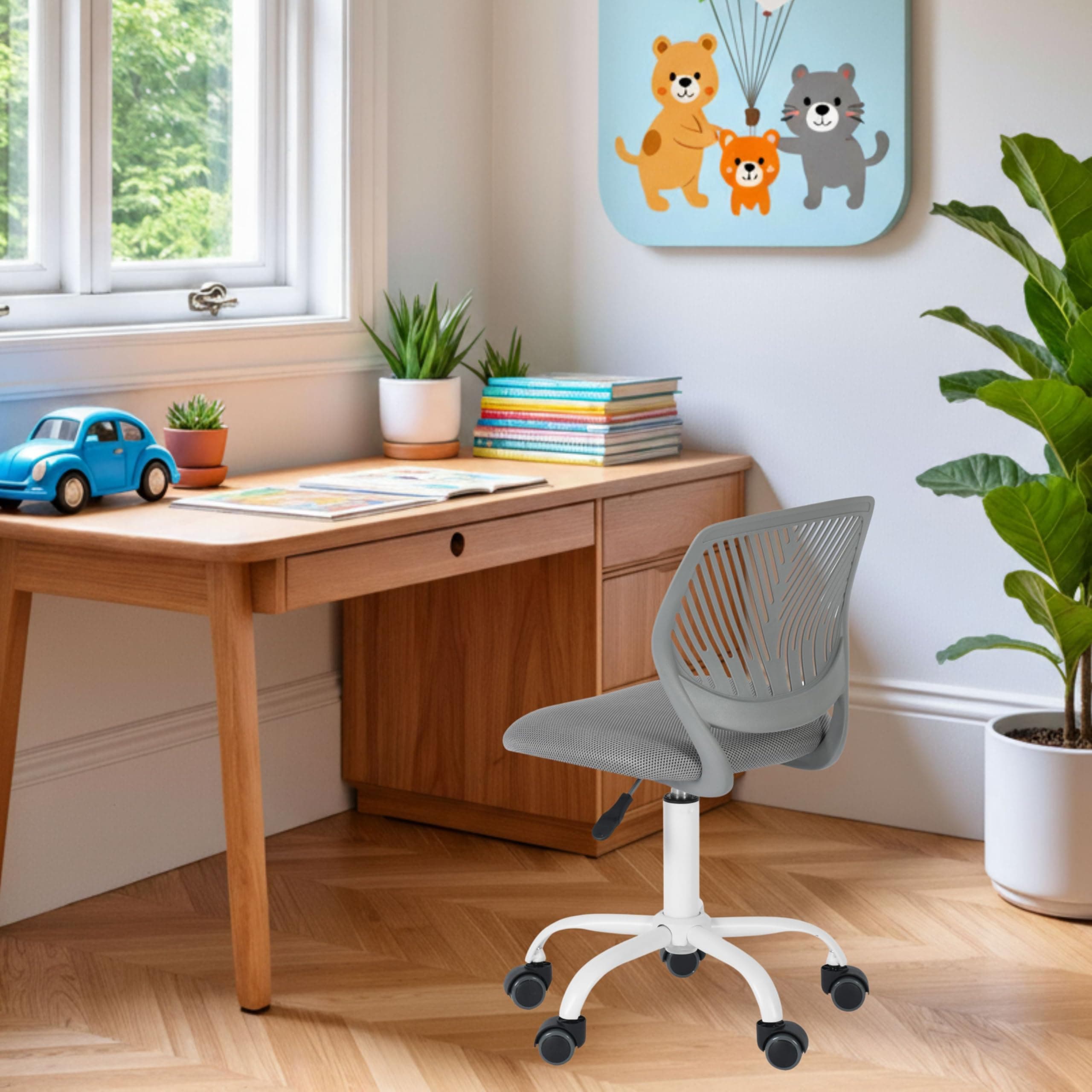 FurnitureR Kinderstuhl höhenverstellbar für Schreibtisch, ergonomischer bunter Jugendstuhl mit Rückenlehne & Armlehnen, Drehstuhl mit 5 Rollen, für Kinder 3–10 Jahre, bis 100 kg belastbar Color-grau Angebot bei HelloDeals