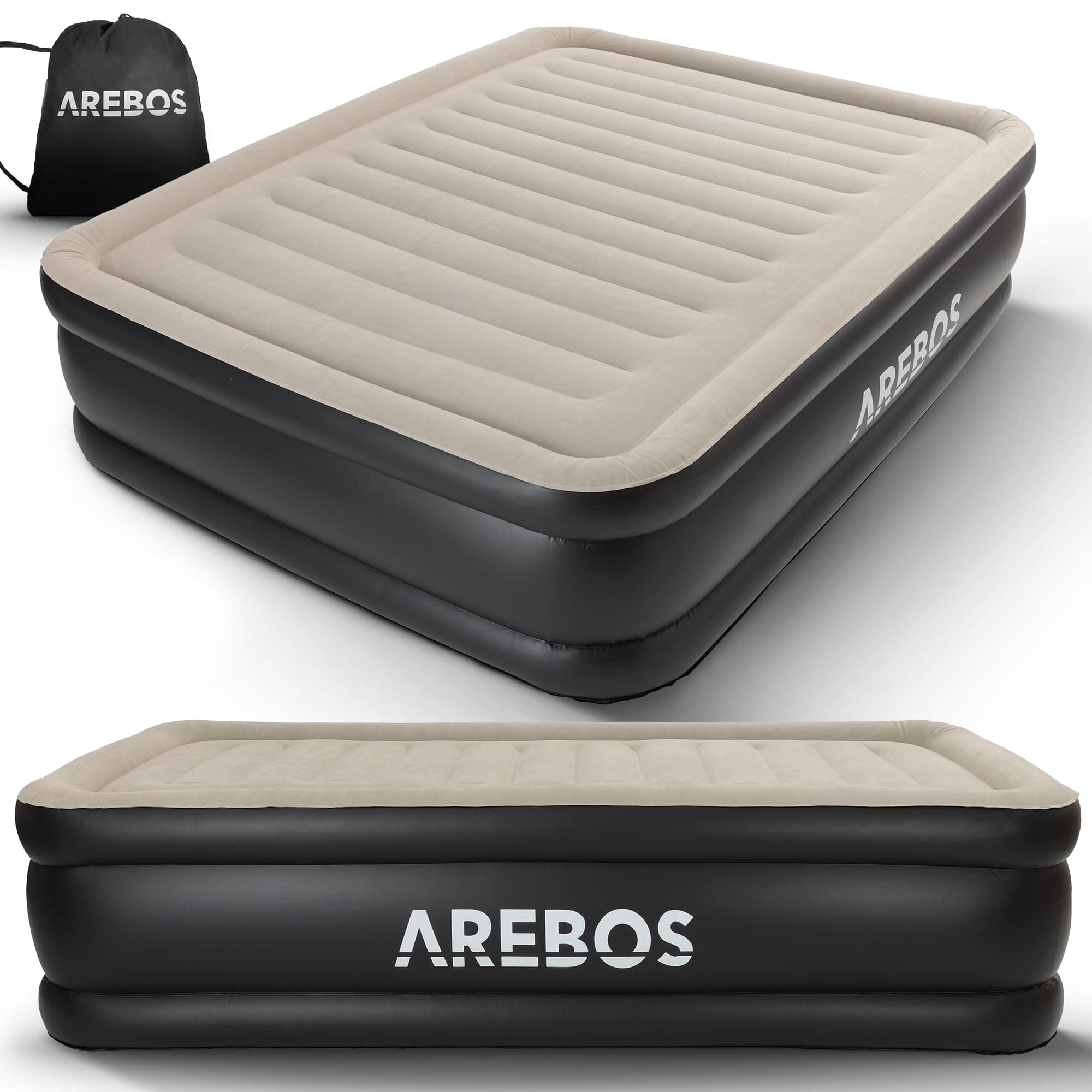 Arebos Aufblasbare Matratze Luftbett Selbstaufblasend Gästebett mit integrierter elektrischer Pumpe Luftmatratze für Camping/Heimgebrauch für 2 Personen 203×152,5×51 cm inkl.Tragetasche & Reperaturset Grau/Anthrazit Angebot bei HelloDeals