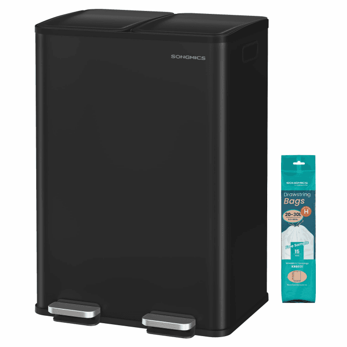 SONGMICS Mülleimer Küche, 2 x 30 Liter, 2 Fächer, Abfalleimer, Tretmülleimer, Küchenmülleimer mit Softclose-Deckel und Inneneimer, Stahl, inklusive 15 Müllbeutel, tintenschwarz LTB741B02 Angebot bei HelloDeals