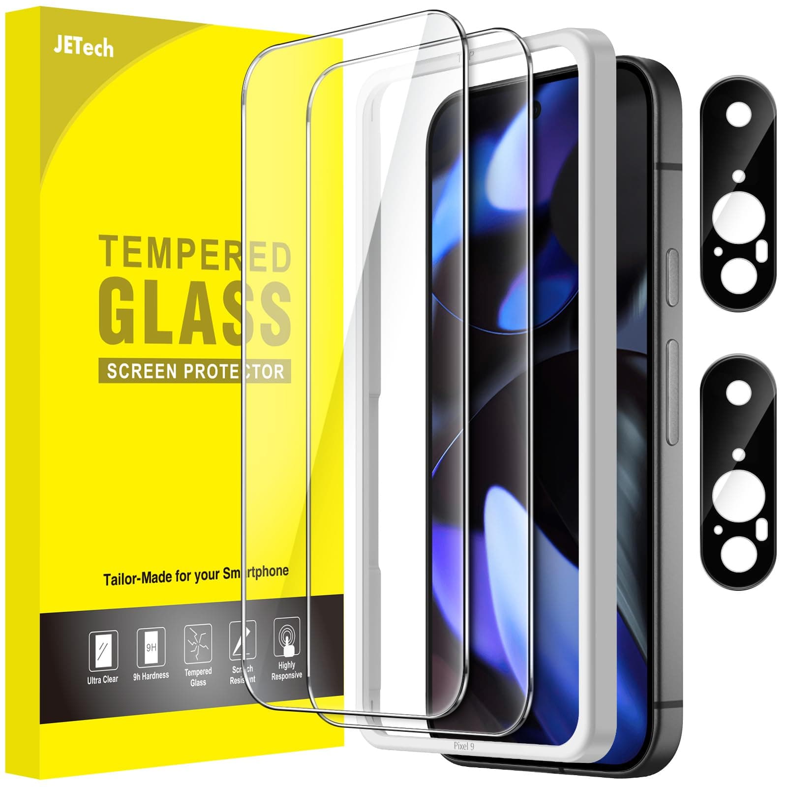 JETech Schutzfolie für Google Pixel 9 mit Kameraschutz, Einfachem Installationswerkzeug, Fingerabdruck Kompatibel, Gehärtete Glas Displayschutz, HD Klar, 2 Stück Jeweils Angebot bei HelloDeals