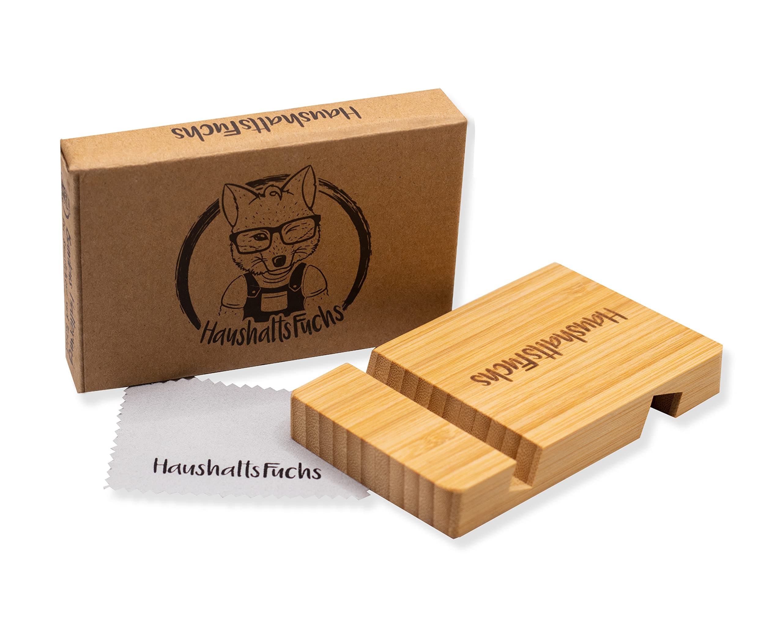 100% FSC® Bambus Halterung für Smartphone und Tablet - Holz Handyhalterung und Ständer für Büro und Schreibtisch - Handyhalter für den Tisch kompatibel mit iPhone, iPad, Samsung UVM. Schriftzug Angebot bei HelloDeals