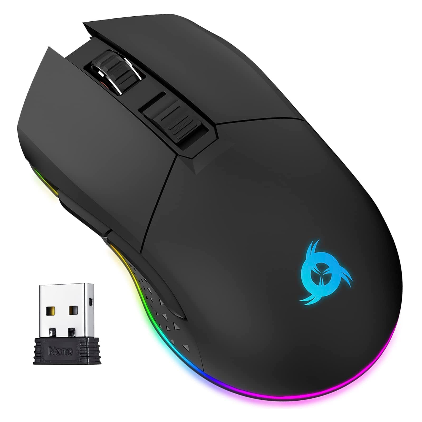 KLIM Blaze - Wiederaufladbare kabellose RGB Gaming Maus - NEU - Hochpräziser Sensor mit Langer Akkudauer - Einstellbar auf bis zu 10000 DPI - Kabel- und Funk Maus Modus (Schwarz) Angebot bei HelloDeals