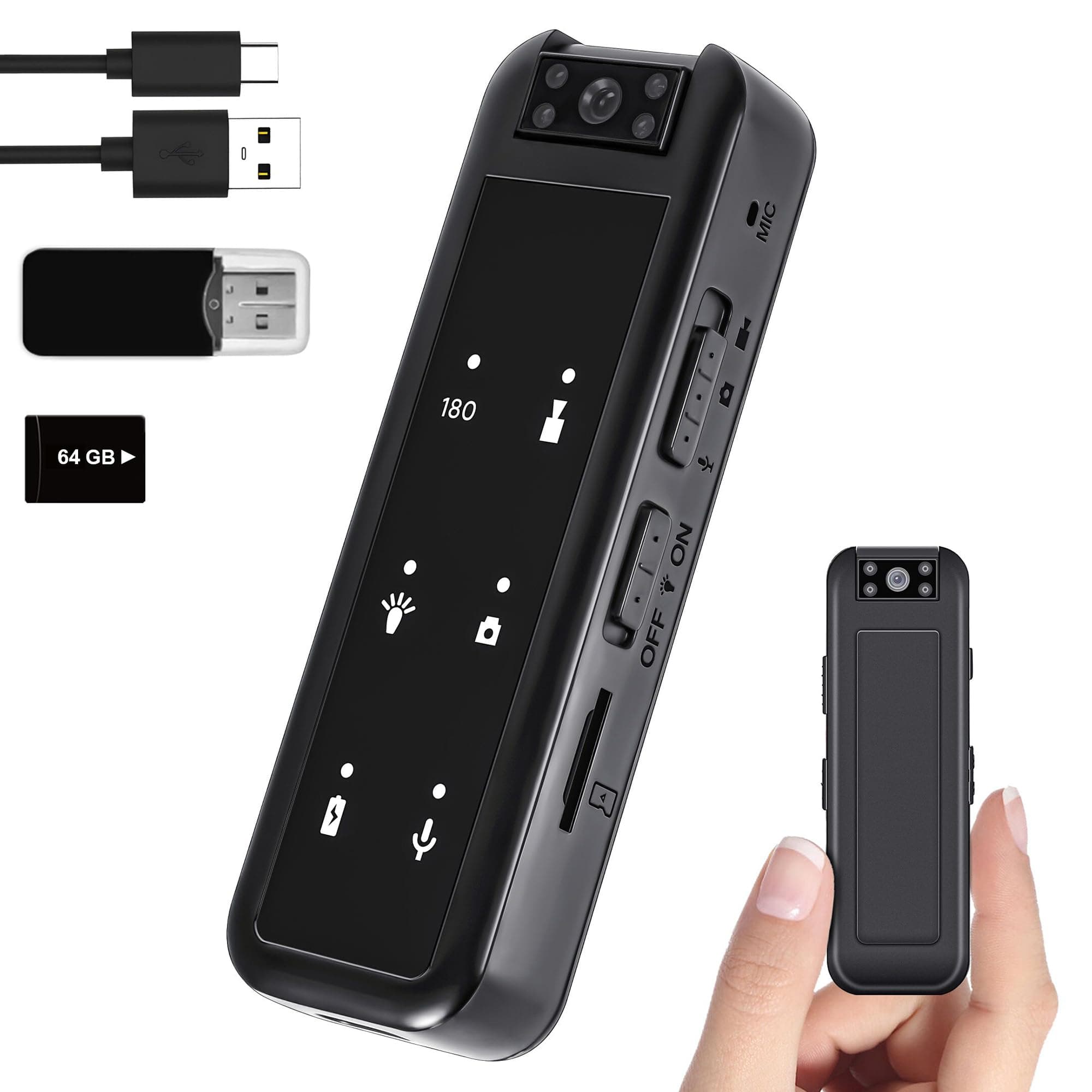 1080P Kleine Kamera,64GB Mini überwachung Kamera mit Audio und Video Aufzeichnung,Körperkamera mit Nachtsicht Body Cam für Reisen und Outdoor-Aktivitäten Angebot bei HelloDeals