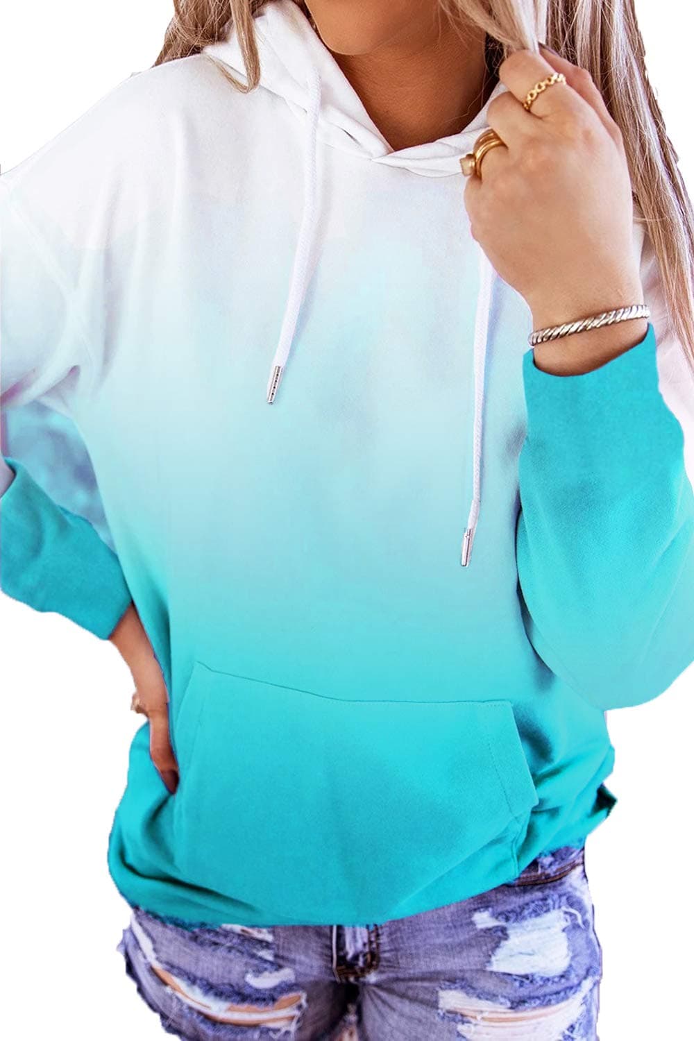 HVEPUO Damen Batik Hoodie Bedrucken Pullover Kawaii Kapuzenpullover Farbverlauf Oberteil M D-blau Angebot bei HelloDeals