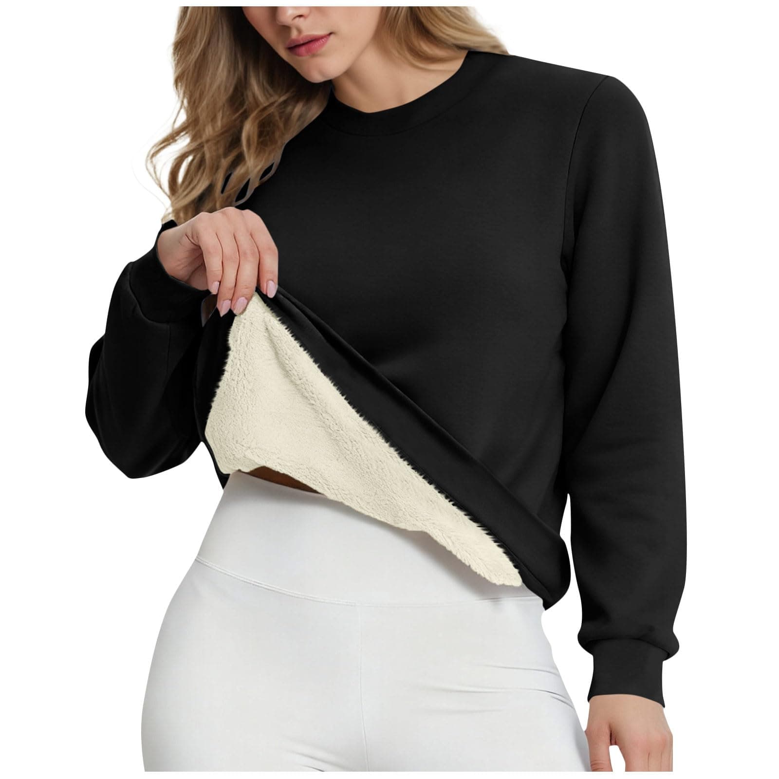 Thermo Pullover Damen Teddy Fleecepullover Oversize Rundhals Sweatshirt Warm Sherpa Gefütterte Pulli Winter Dick Thermounterwäsche Große Größe Elegant Einfarbig Winterpullover Weich Plüsch Unterhemd 07#schwarz S Angebot bei HelloDeals