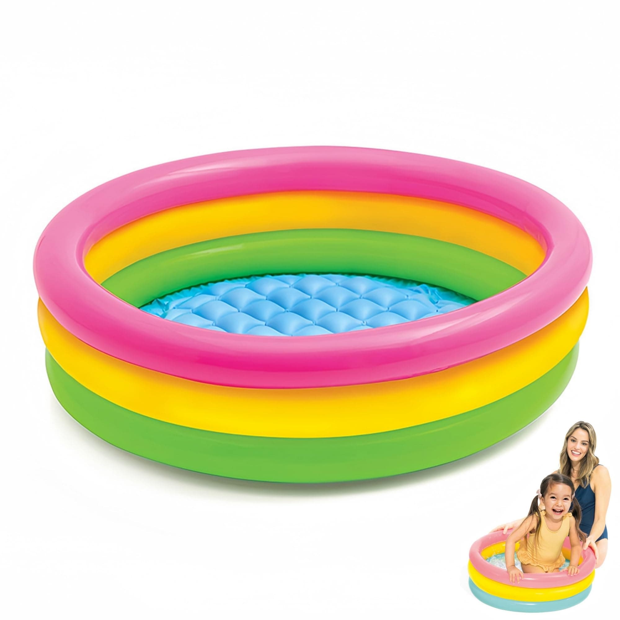 3-Ring-Planschbecken Kinderpool mit Aufblasbarem Sicherheits-Blasen-Boden, für Kleinkinder, Gärten, Hinterhof, Mehrfarbig (86 x 25 cm) Angebot bei HelloDeals