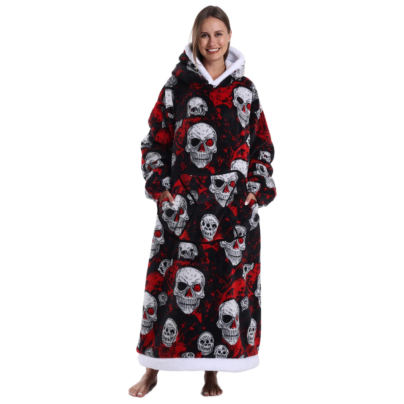 Ultra Weiche Hoodie Decke mit Ärmeln Warme Flanell Decke zum Anziehen für Zuhause Sofa und Bett, Kuscheldecke mit Kapuze Einheitsgröße Schädel Angebot bei HelloDeals