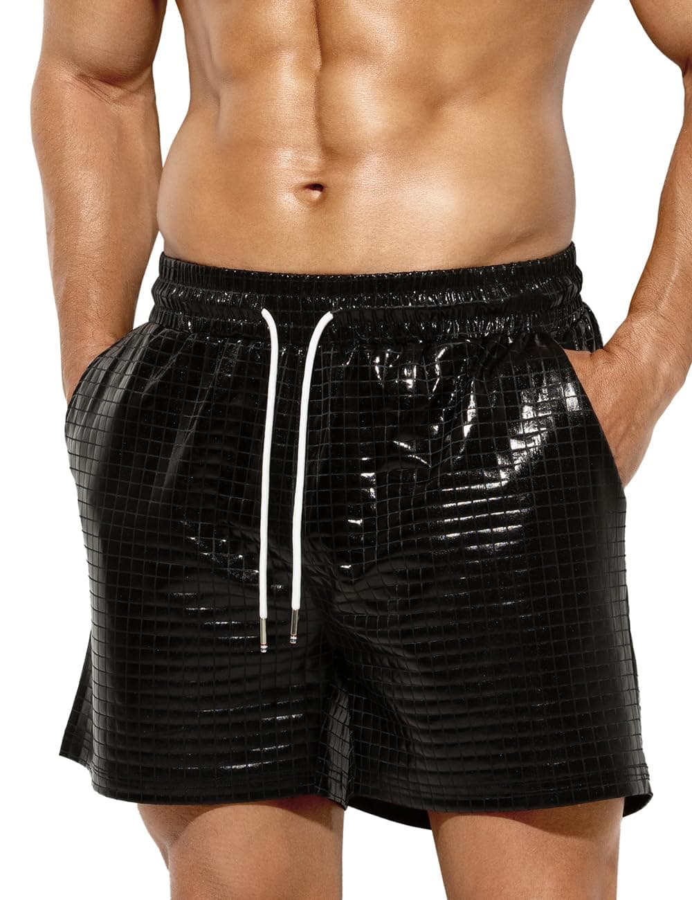 Casey Kevin Metall Shorts Herren Glänzende Kurze Hose Party Gold Silber Bar Metallic-Shorts Pailletten Boxershorts L A3-schwarz Angebot bei HelloDeals