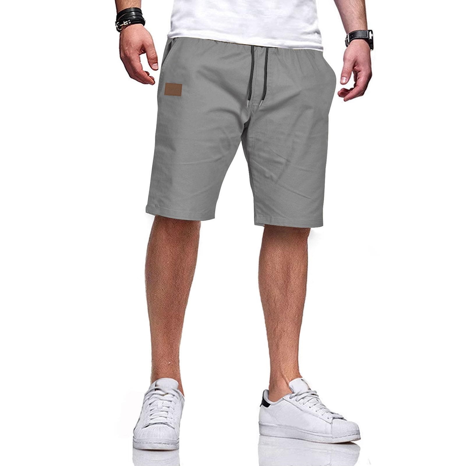 Kurze Hosen Herren Baumwolle Elastische Taille mit Tunnelzug L Grau Angebot bei HelloDeals