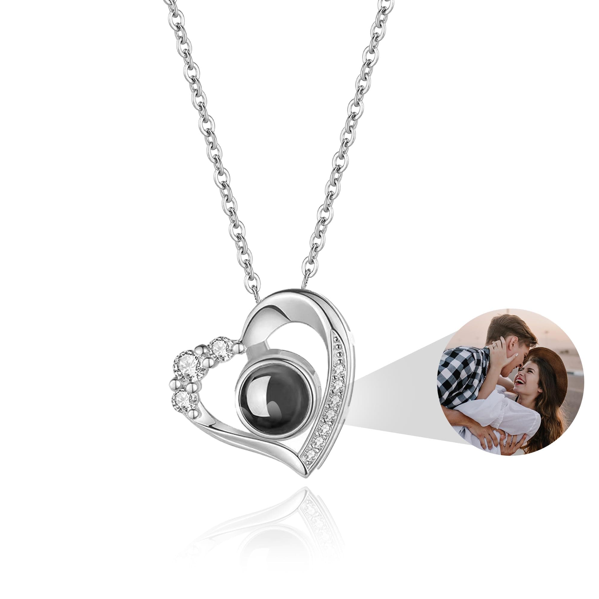 Easycosy personalisierte Halskette mit Bild Projektion, Kette mit Foto und vielfältiges Projektion Anhänger im Stein als Weinachtsgeschenke für Frauen, Mama, Freundin, Oma & Damen -Nikolaus Geschenke Stli4-1:Herz- mit Diamanten- (Silver) Angebot bei HelloDeals