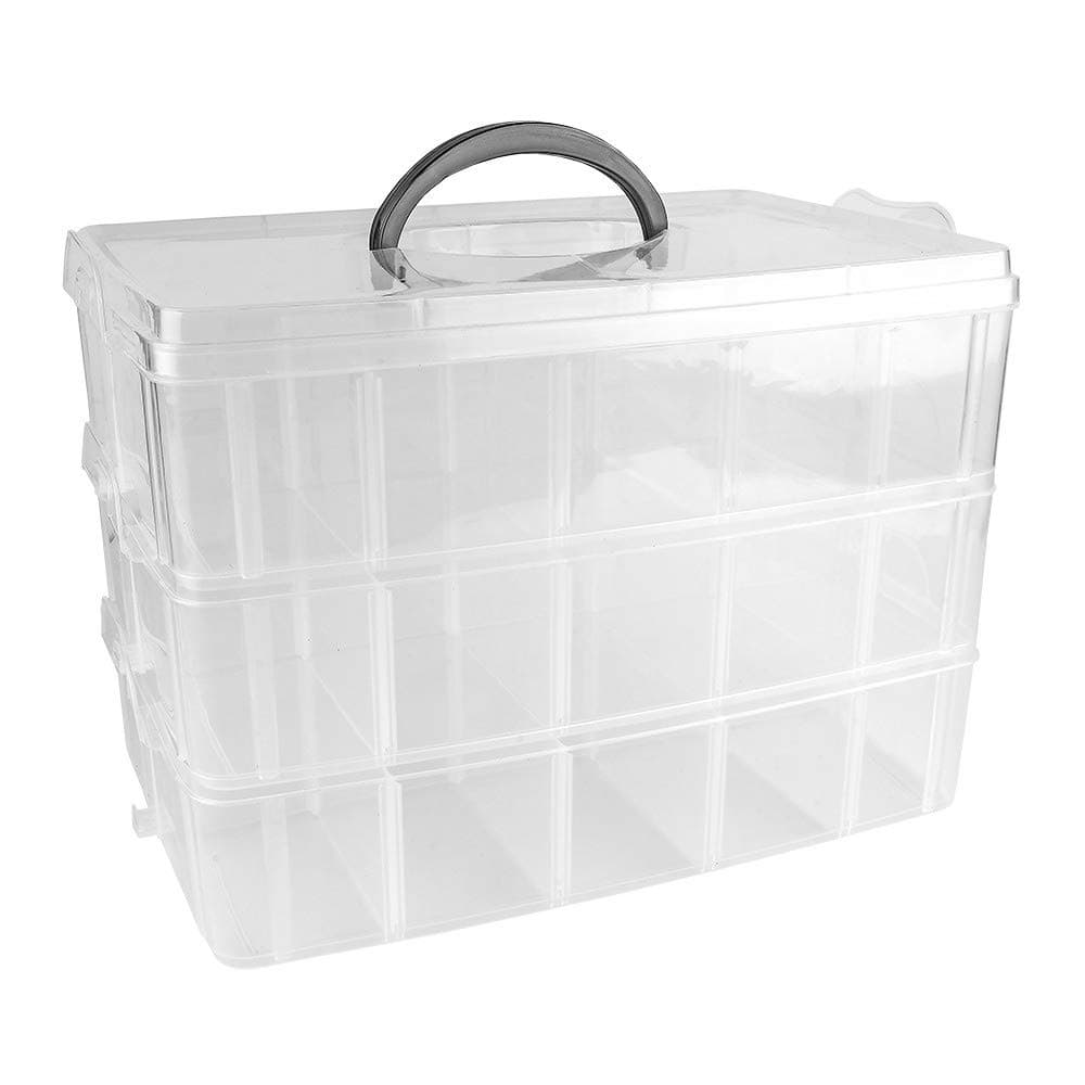Ideen mit Herz Aufbewahrungsbox mit Deckel & Tragegriff | 30 Fächer | transparent | 26 x 18,5 x 17 cm | 3 Ebenen mit je 10 Fächern | Sortierbox für Kleinteile, Perlen, Schmuck, Schrauben Angebot bei HelloDeals