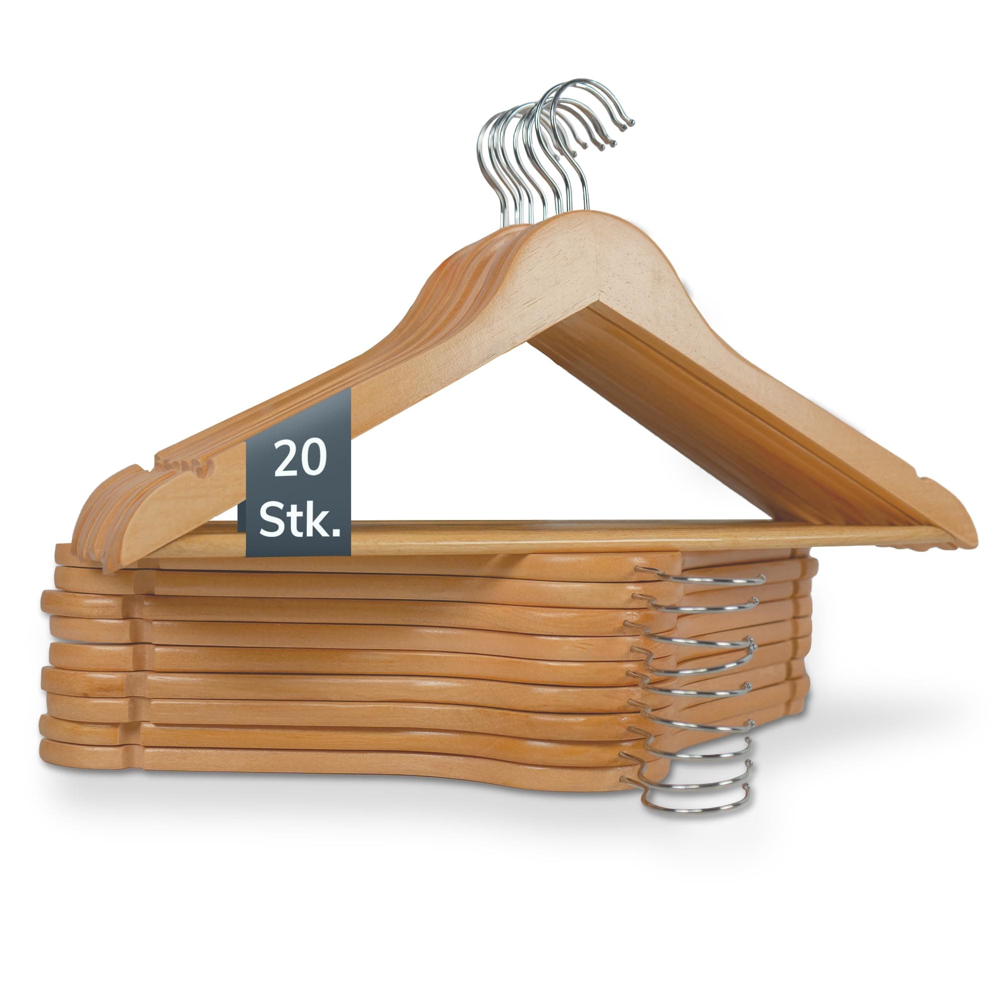 A ACTIVE SOUL – Kleiderbügel Holz 20er Set – Holzkleiderbügel mit Einkerbungen für Kleider & Mittelstrebe für Hosen – Holzbügel platzsparend & 360° drehbar– Für Anzüge, Hemden, Blusen & Hosen (20) Angebot bei HelloDeals