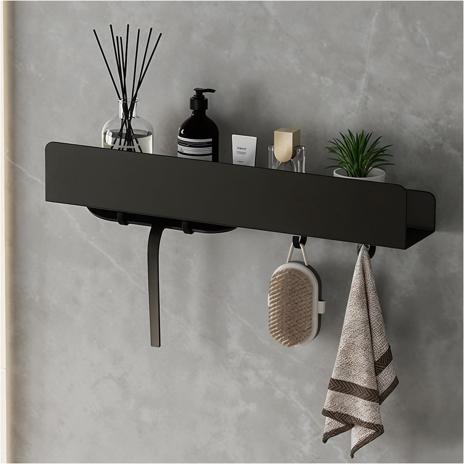REKITA Duschablage ohne Bohren, Badezimmer Organizer 40 cm, Duschablage Edelstahl mit 4 Abnehmbaren Haken, Shampoo Halterung für Dusche, Hängeregal, Badregal Schwarz Angebot bei HelloDeals