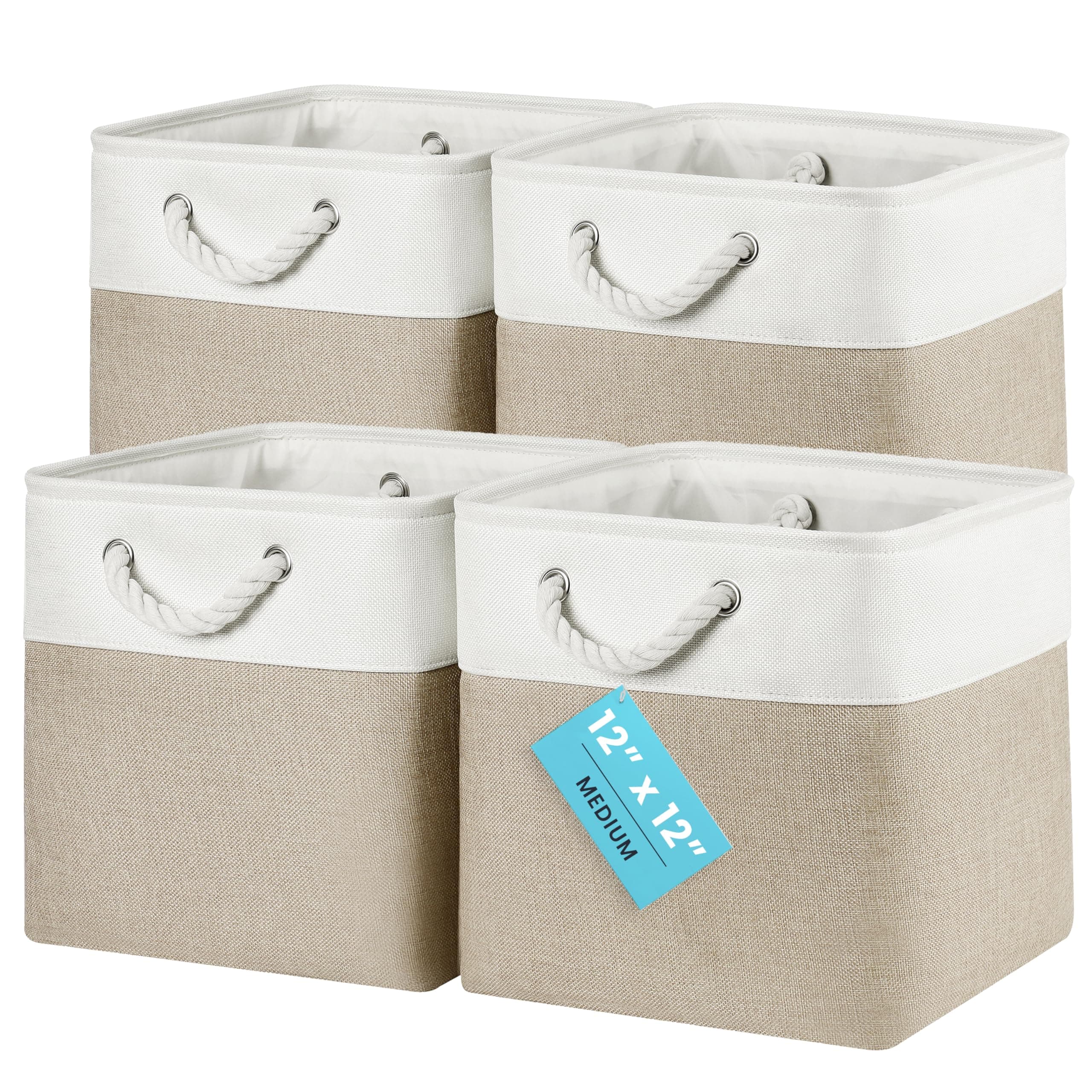 OrganiHaus Aufbewahrungsbox 30x30x30 cm 4er-Set, Stoffwürfel Regalkörbe, Aufbewahrungsbox Stoff, Ablagekörbe für das Kinderzimmer, Faltbox 30x30, Körbe für Kallax, Kisten für Kallax Regal Beige/Weiß 4 Pack(30x30) Beige / Gebrochenes Weiß Angebot bei HelloDeals