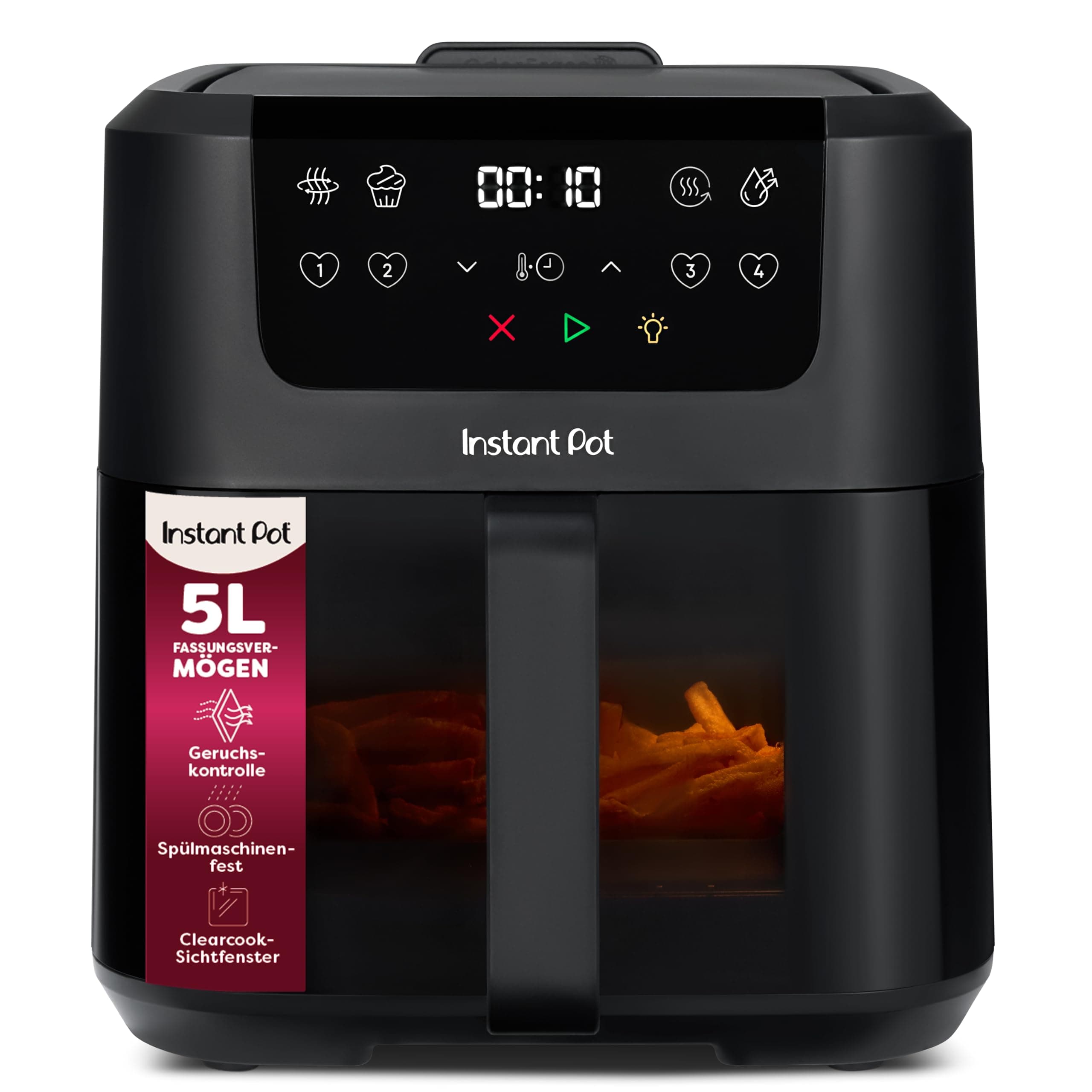 Instant Pot Vortex Compact Schwarz-Heißluftfritteuse 5 l Korb, Familiengröße, 4 in 1 – Heißluftfrittieren, Trocknen, Backen, Aufwärmen, Antihaftbeschichtung, leicht zu reinigen, spülmaschinenfest 5L Schwarz Angebot bei HelloDeals