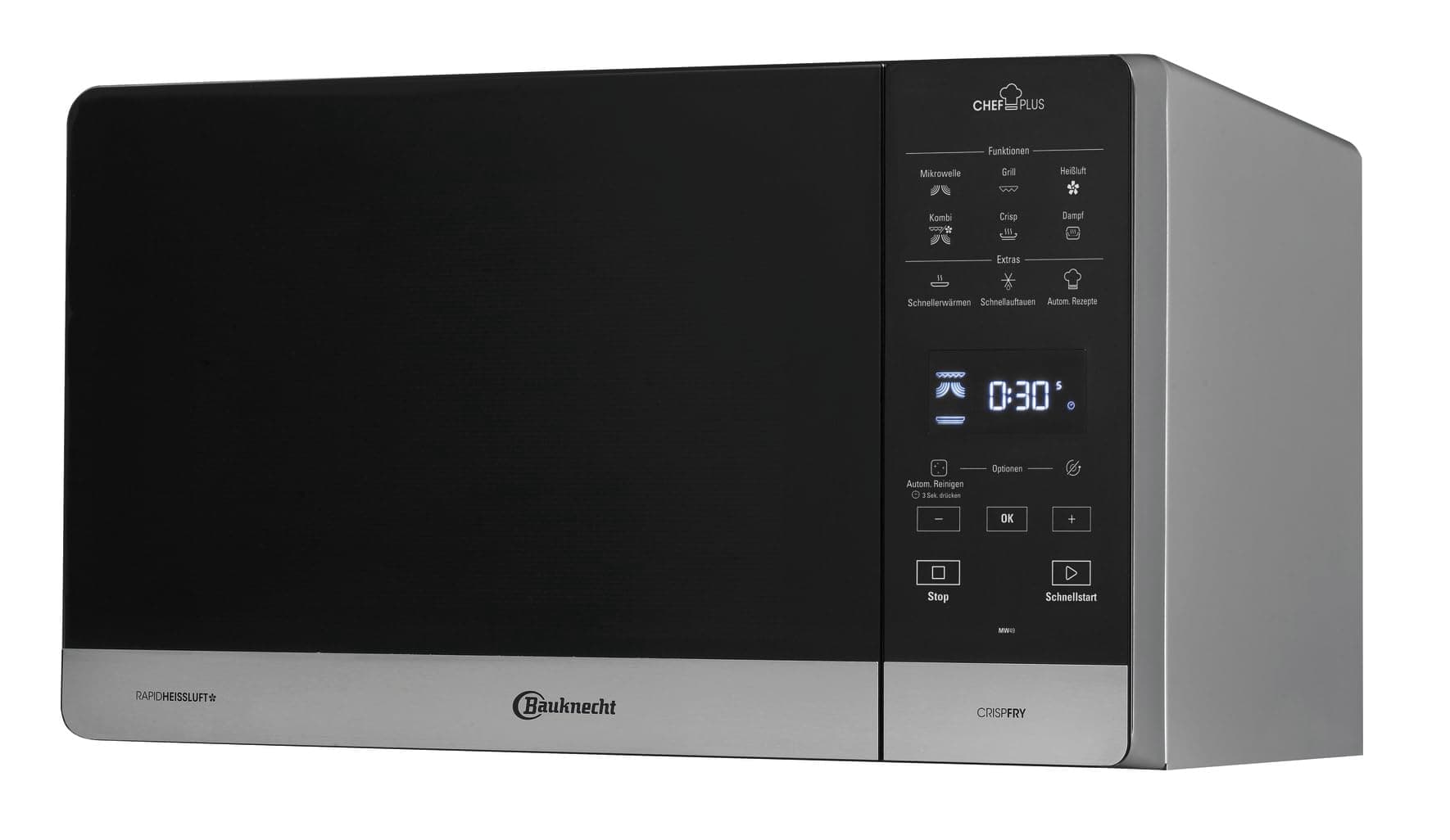 Bauknecht MWA 49 SL Mikrowellen-Backofen (freistehend)/ Dampfgarfunktion/ 3D-System–gleichmäßige Ergebnisse/AutoClean/ 6 Leistungsstufen/ 25 l Garraum/Glasdrehteller 28 cm Ø/DualCrisp & CrispFry aluminum Modell 2024 Angebot bei HelloDeals