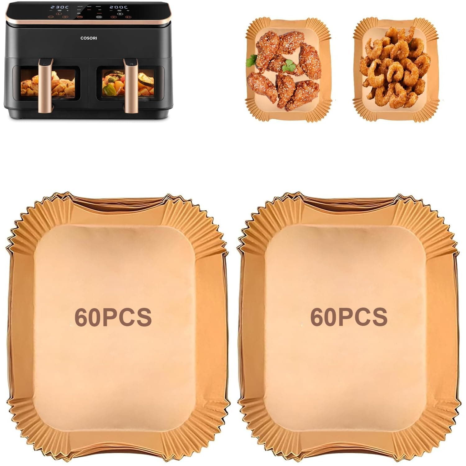 120 Stück Airfryer Backpapier für COSORI Heißluftfritteuse 8,5L, Backpapier für Heißluftfritteuse für COSORI Dual Zone Air Fryer 8,5L, Cookwise 9L, Airfryer Zubehör Air Fryer Accessories Angebot bei HelloDeals