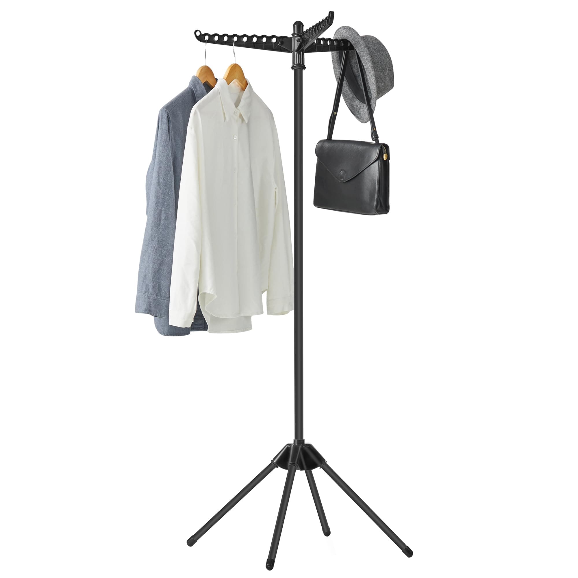 SONGMICS Wäscheständer, Standtrockner, 3 drehbare Arme für Kleiderbügel, 4 Beine, klappbar, für Innenbereich, Edelstahl, für Kleidung und Socken, 150 cm hoch, schwarz LLR510B01 Schwarz 65T x 65B x 150H cm Angebot bei HelloDeals
