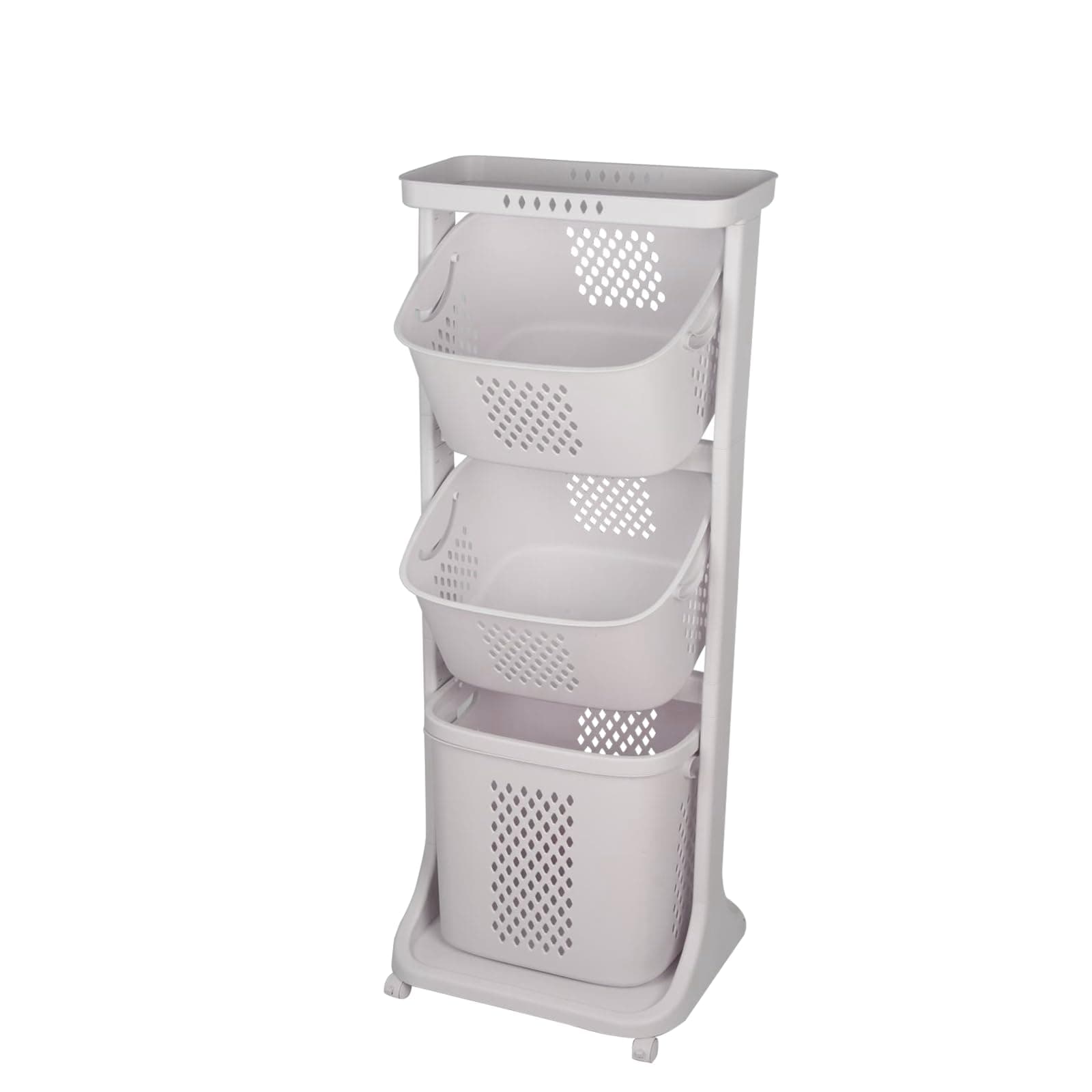 Wäschekorb, Wäschekorb mit 3 abnehmbaren Körben mit Rollen, 44 x 33 x 110 cm, Weiß 44 X 33 X 110 Cm (1 Stück), Weiß Angebot bei HelloDeals