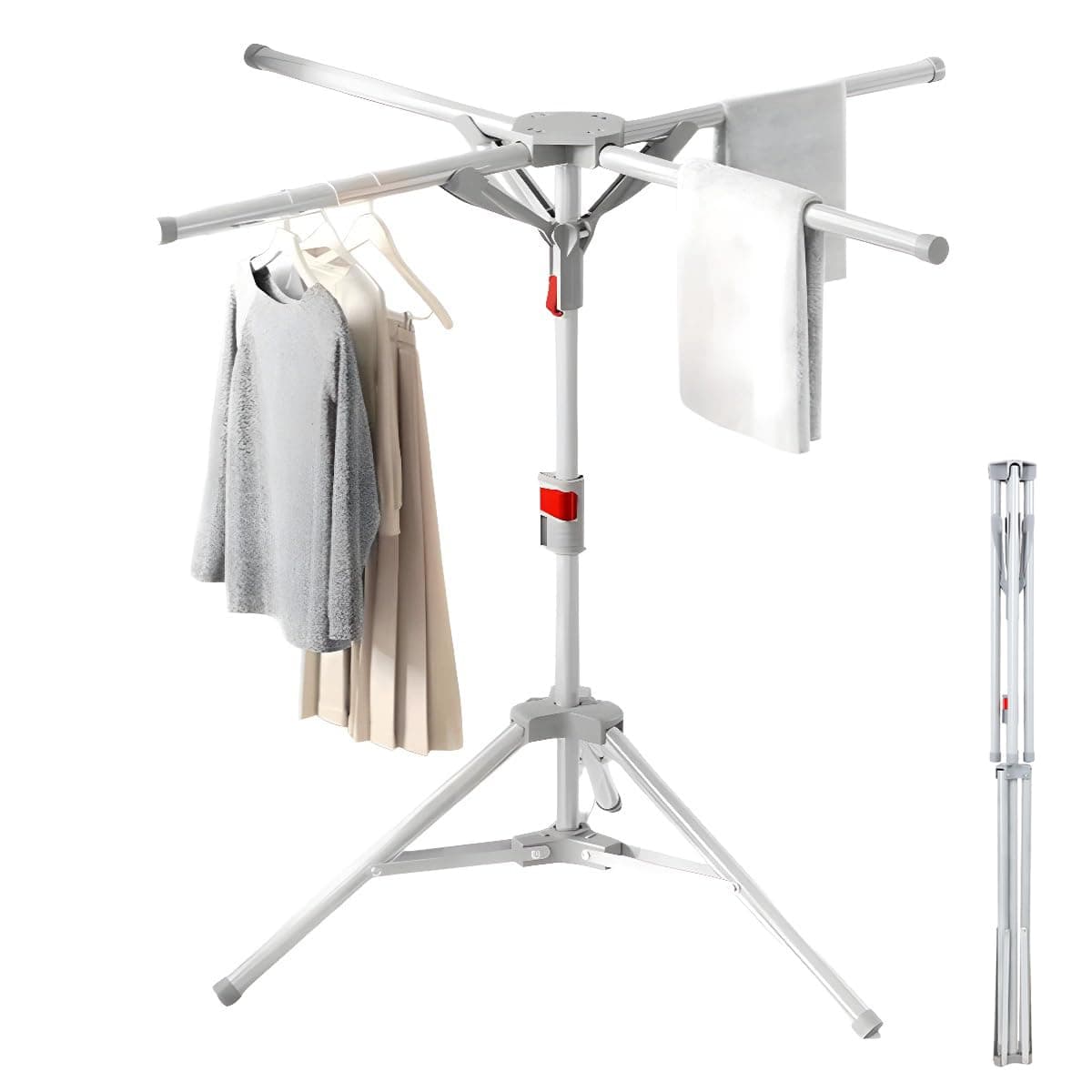 Standtrockner Wäscheständer Hoch Klappbar mit 4 Flügeln, Wäschespinne Wäschetrockner Ständer für Balkon,Drinnen, Draußen Angebot bei HelloDeals